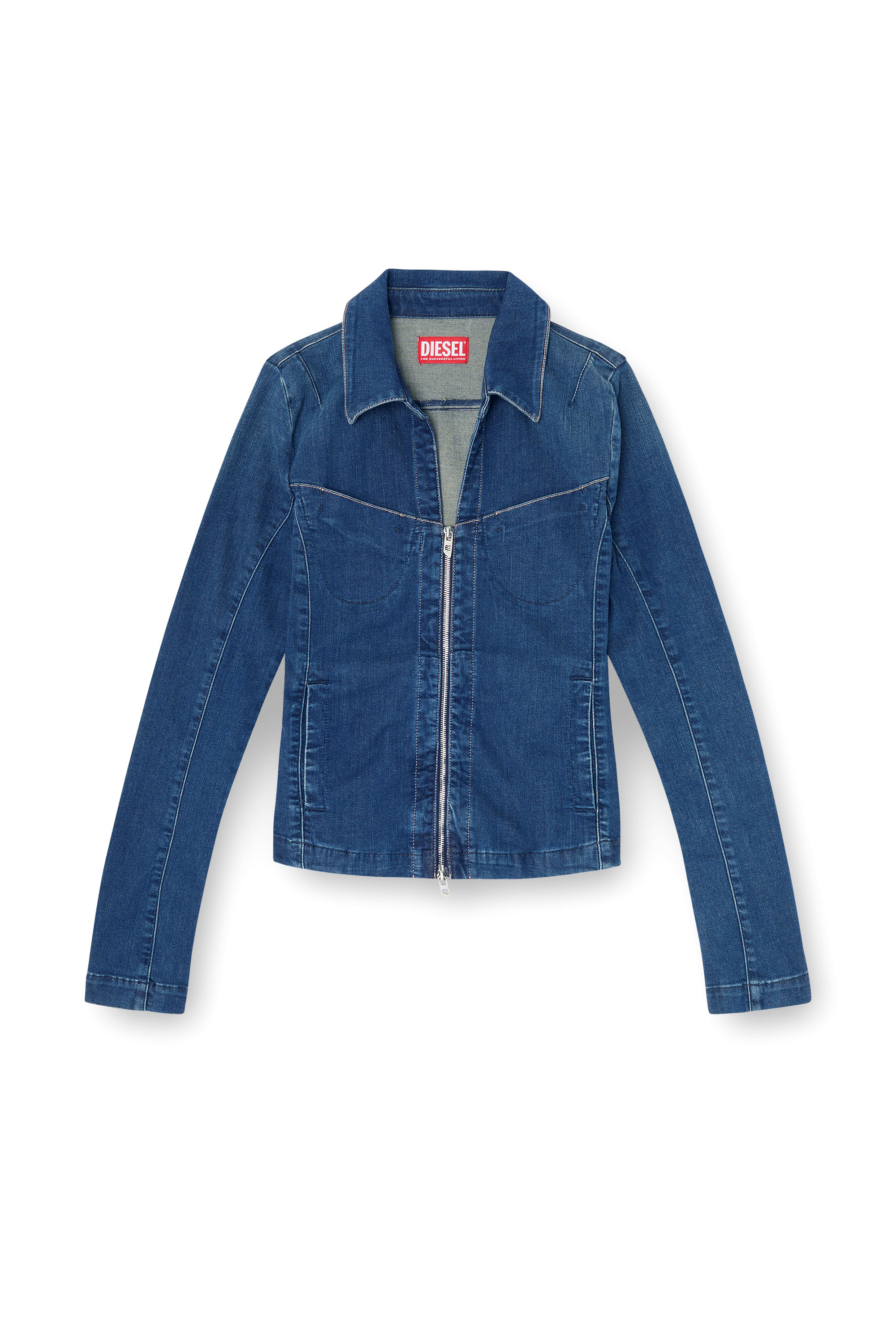 Diesel - DE-QUINOR-S1, Woman's Full-zip shirt in denim in Medium blue - 2