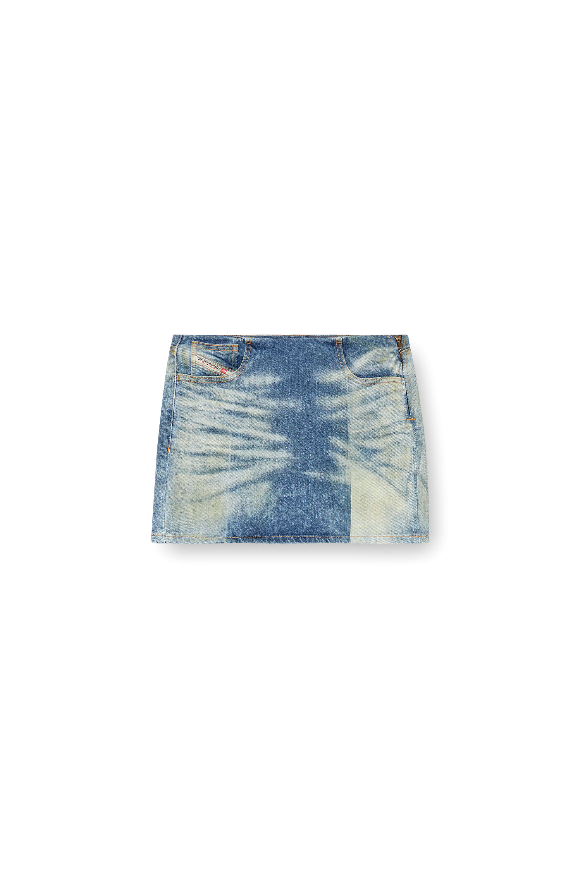 Diesel - DE-PRA-MINI-FSF, Woman's Denim miniskirt with solarised folds in Medium blue - 5