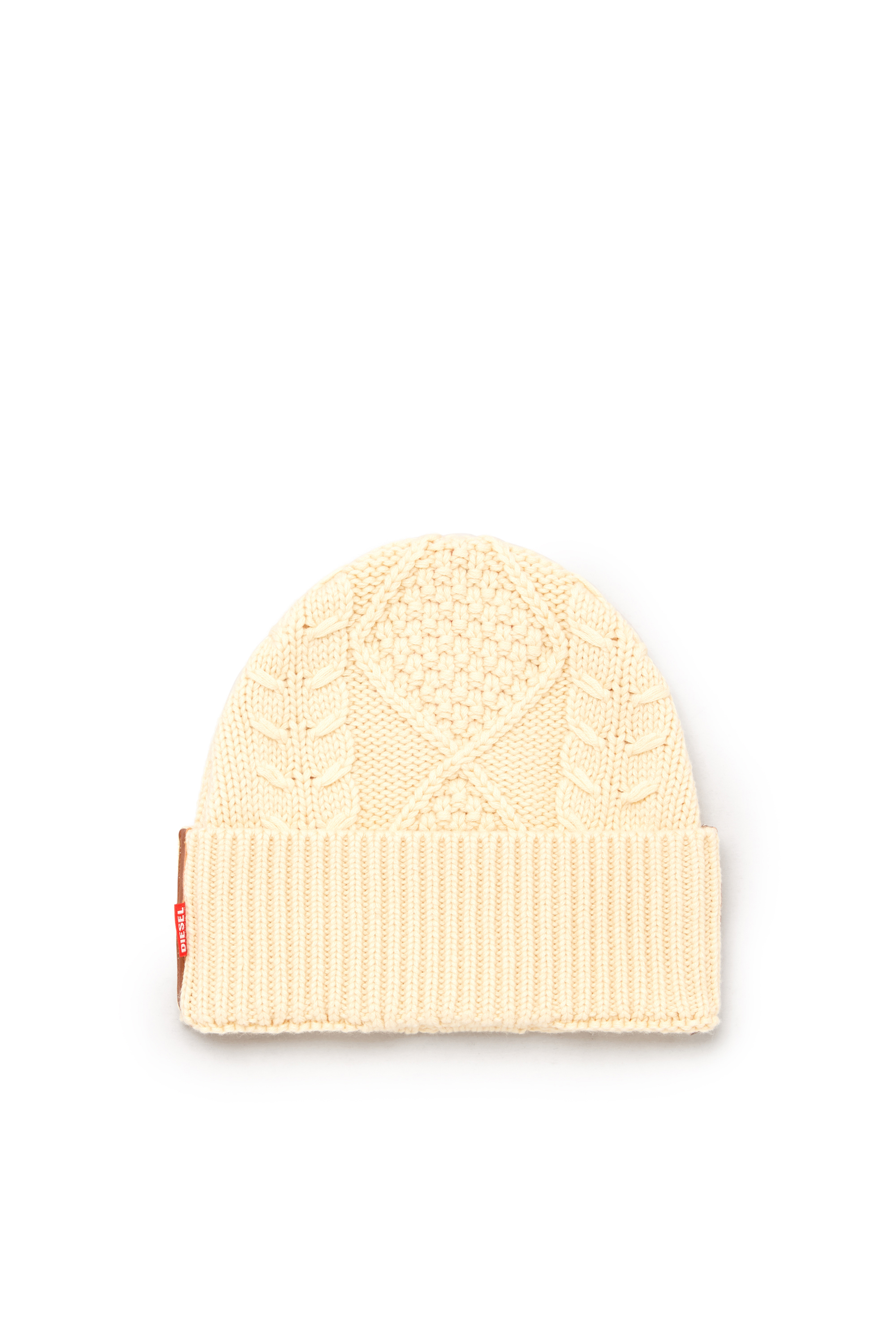Diesel - K-INTELLO, Unisex's Cable-knit beanie in wool and cotton in White - 1