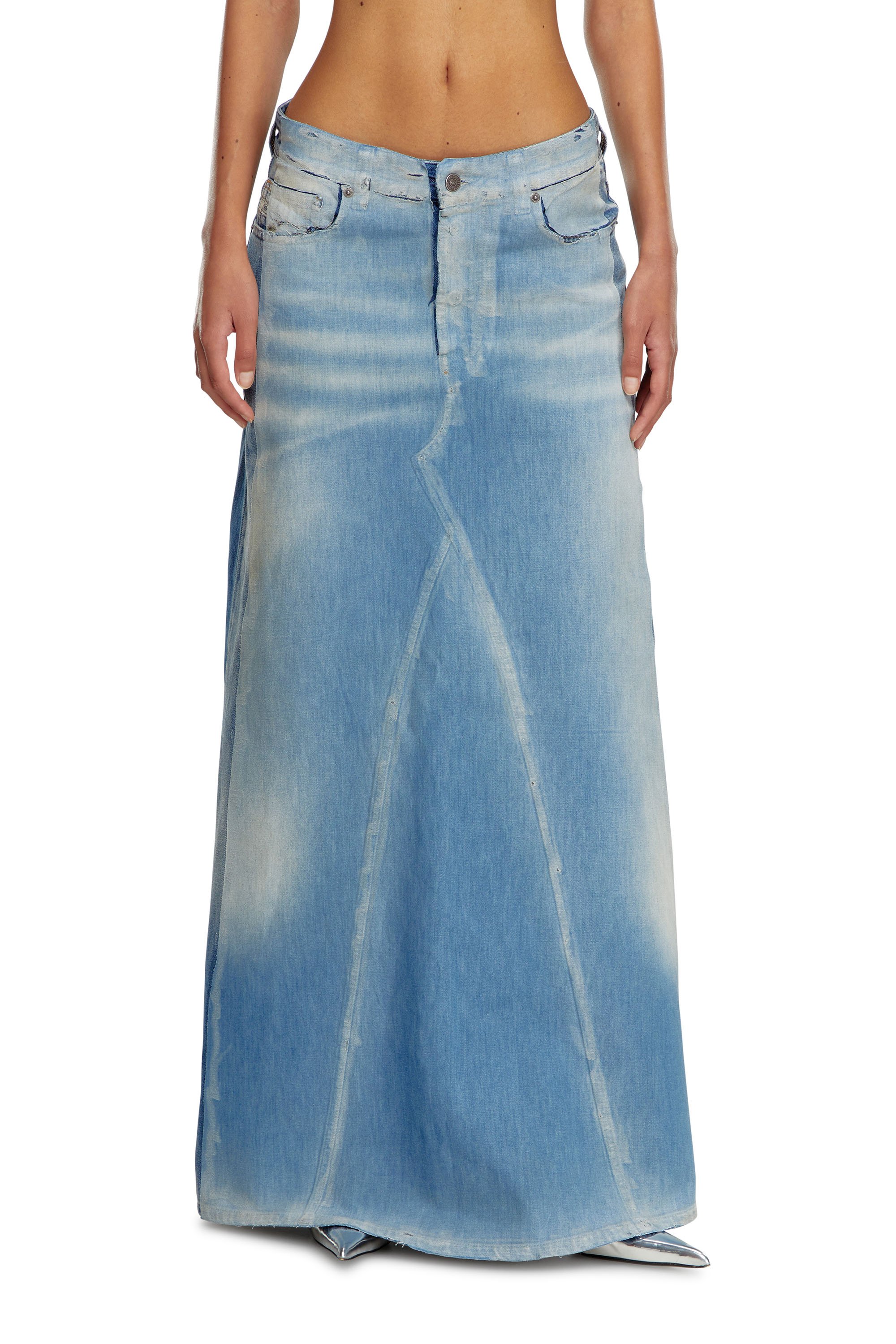 Diesel - DE-PAGO-S4, Woman Long skirt in peel-off denim in Blue - Image 2
