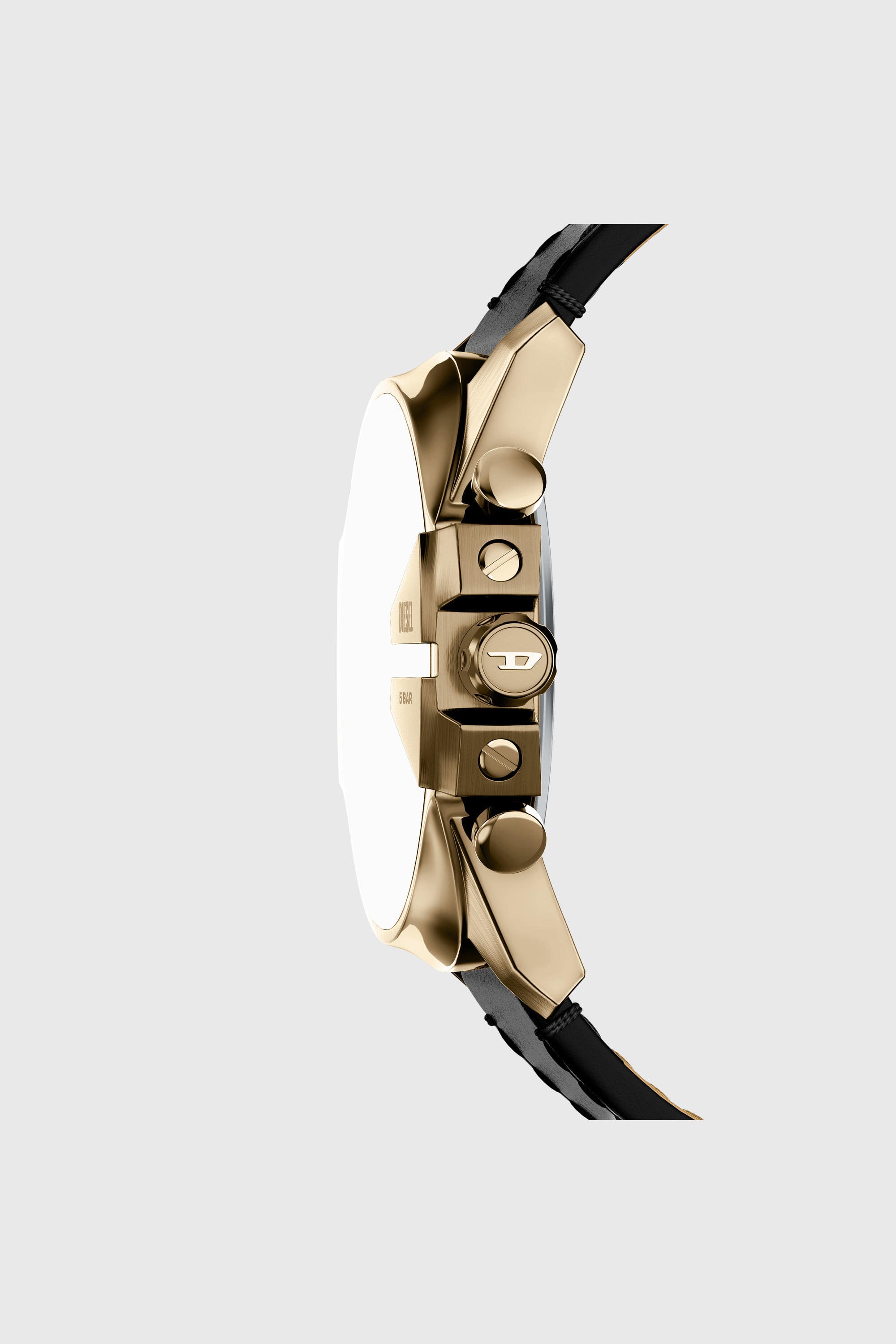 Diesel - DZ4732 WATCH, Man's Mega Chief Slim antique gold-tone black leather watch in Black - 3