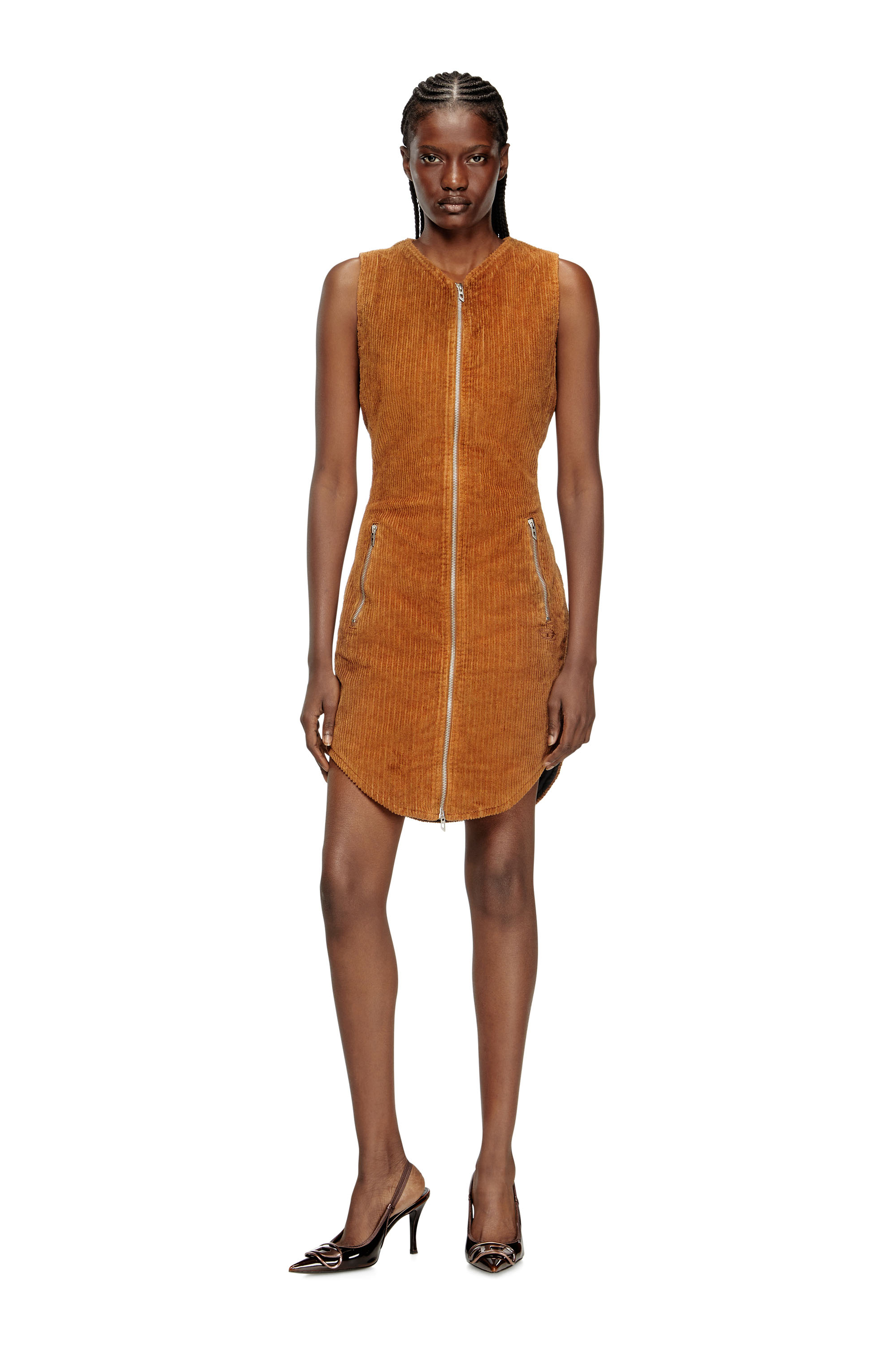 D-ENEA, Brown Diesel - D-ENEA, Woman's Cotton mini dress with front zipper in Brown - 3