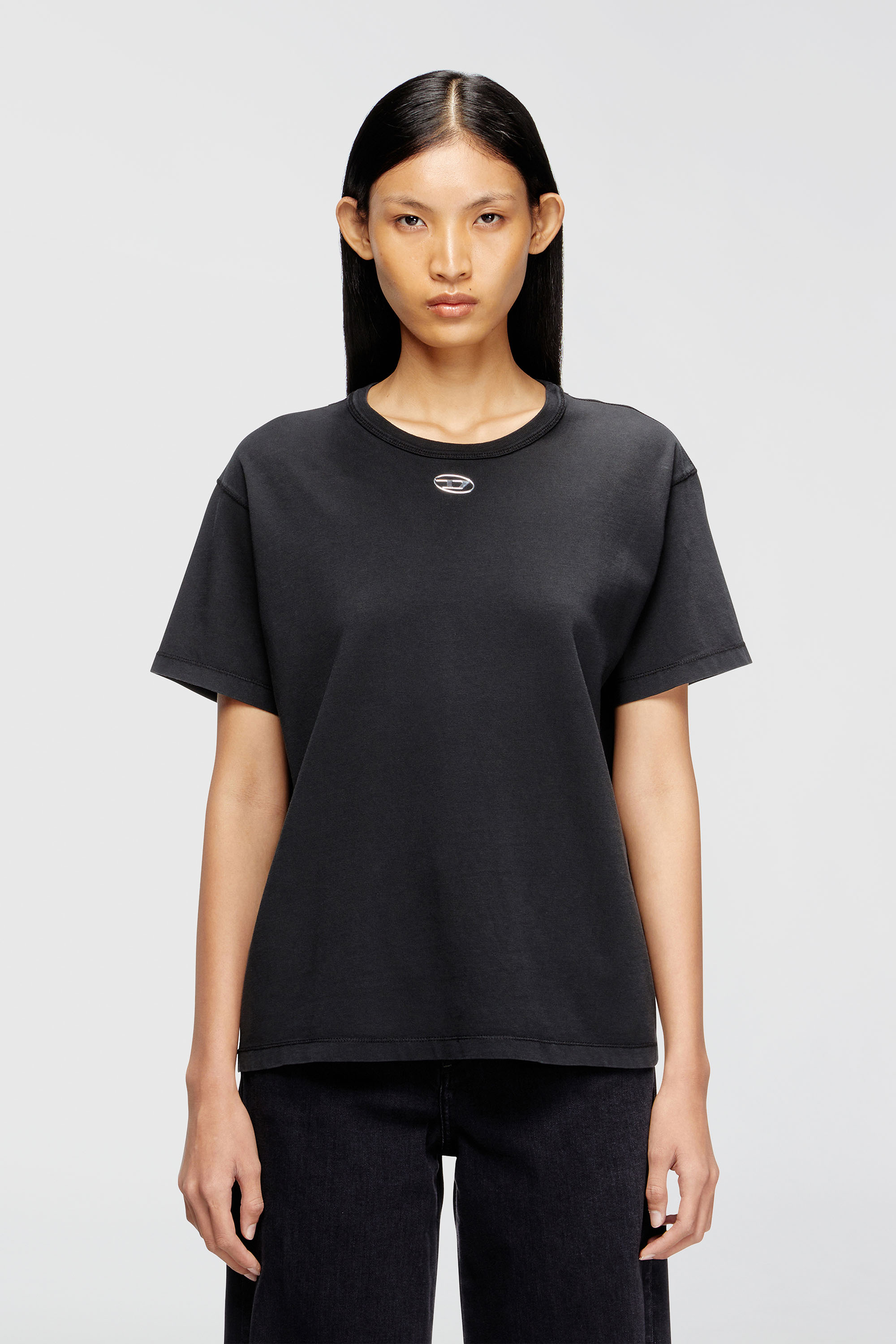 Diesel - T-NORMY-OD-S1, Woman's Cotton T-shirt with metallic Oval D in Black - 3