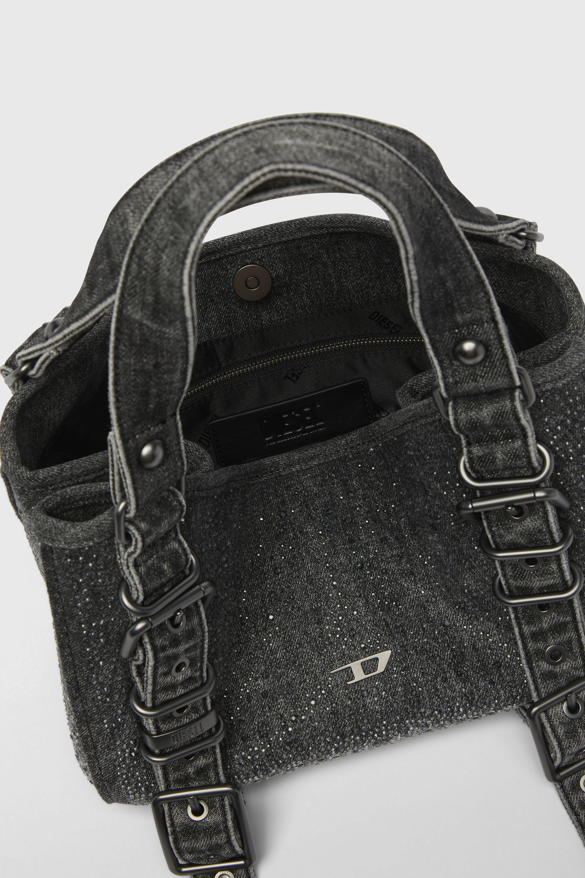 Diesel - D-ONE TOPHANDLE S, Woman's D-One-Small top-handle bag in crystal solarised denim in Black - 2