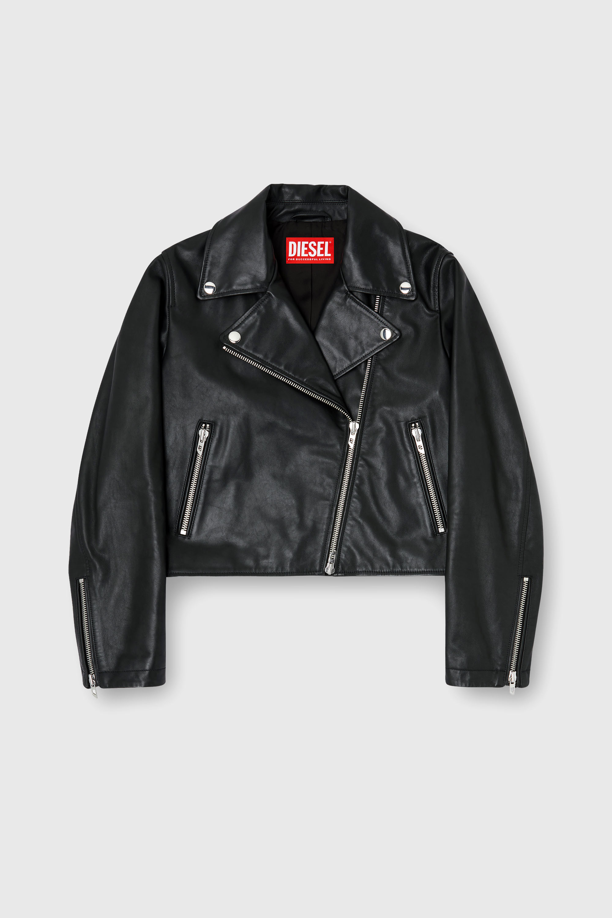 Diesel - L-UNATIC, Woman's Biker jacket in waxed leather in Black - 2