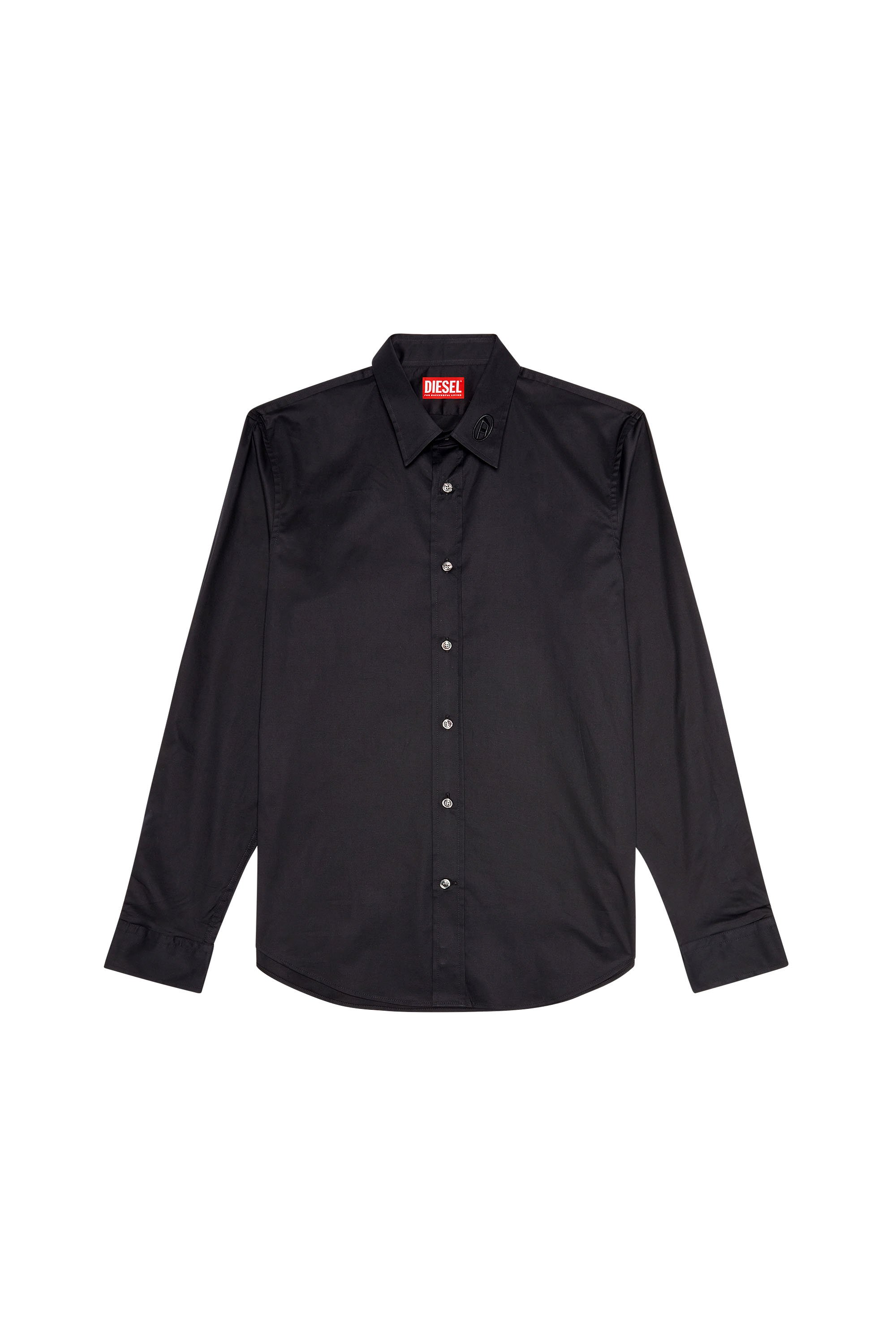Diesel - S-BENNY-CL, Man Micro-twill shirt with tonal embroidery in Black - Image 3