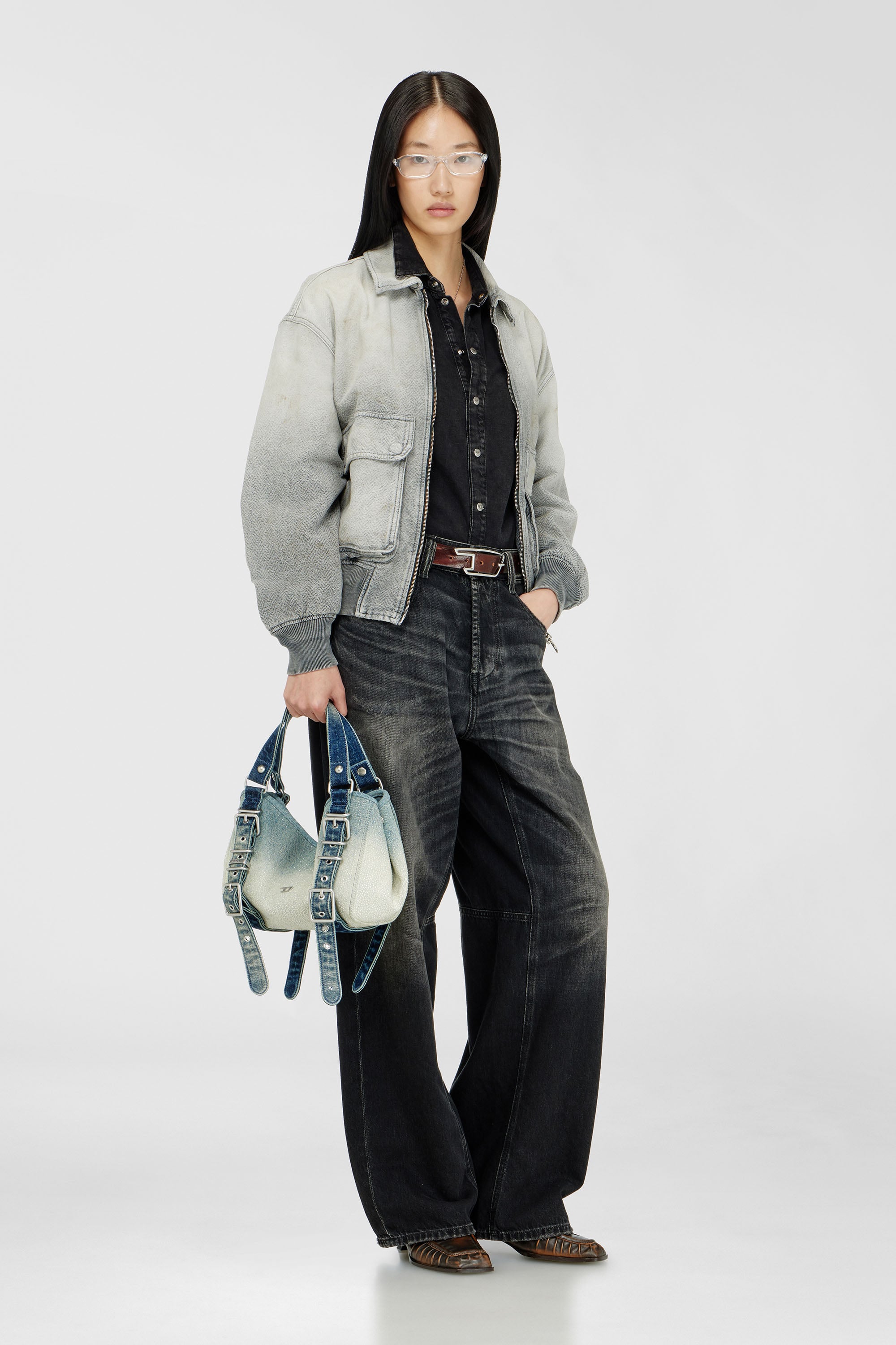Diesel - D-ONE TOPHANDLE S, Woman's D-One-Small top-handle bag in crystal solarised denim in Blue - 2