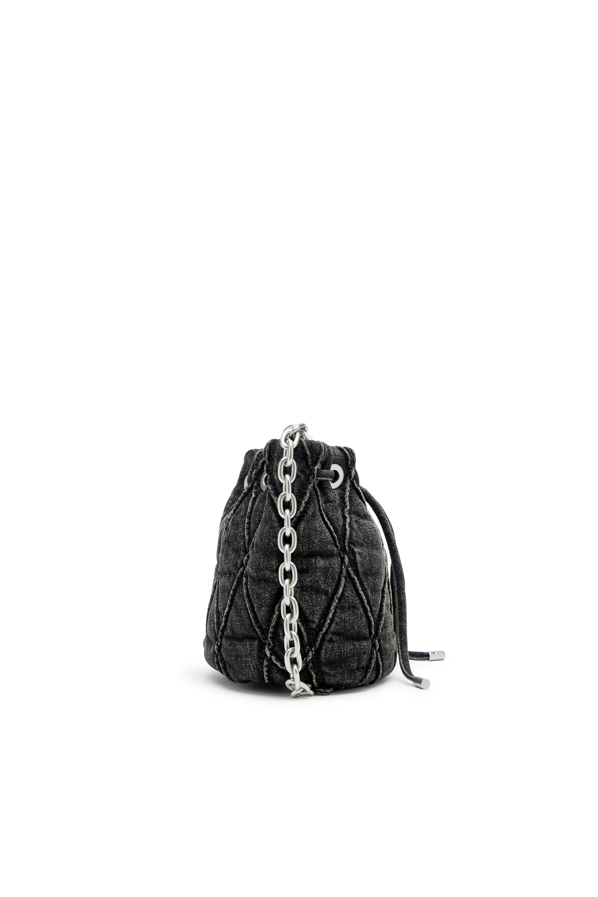 Diesel - CHARM-D BUCKET S, Woman's Charm-D S-Mini bucket bag in treated quilted denim in Black - 4