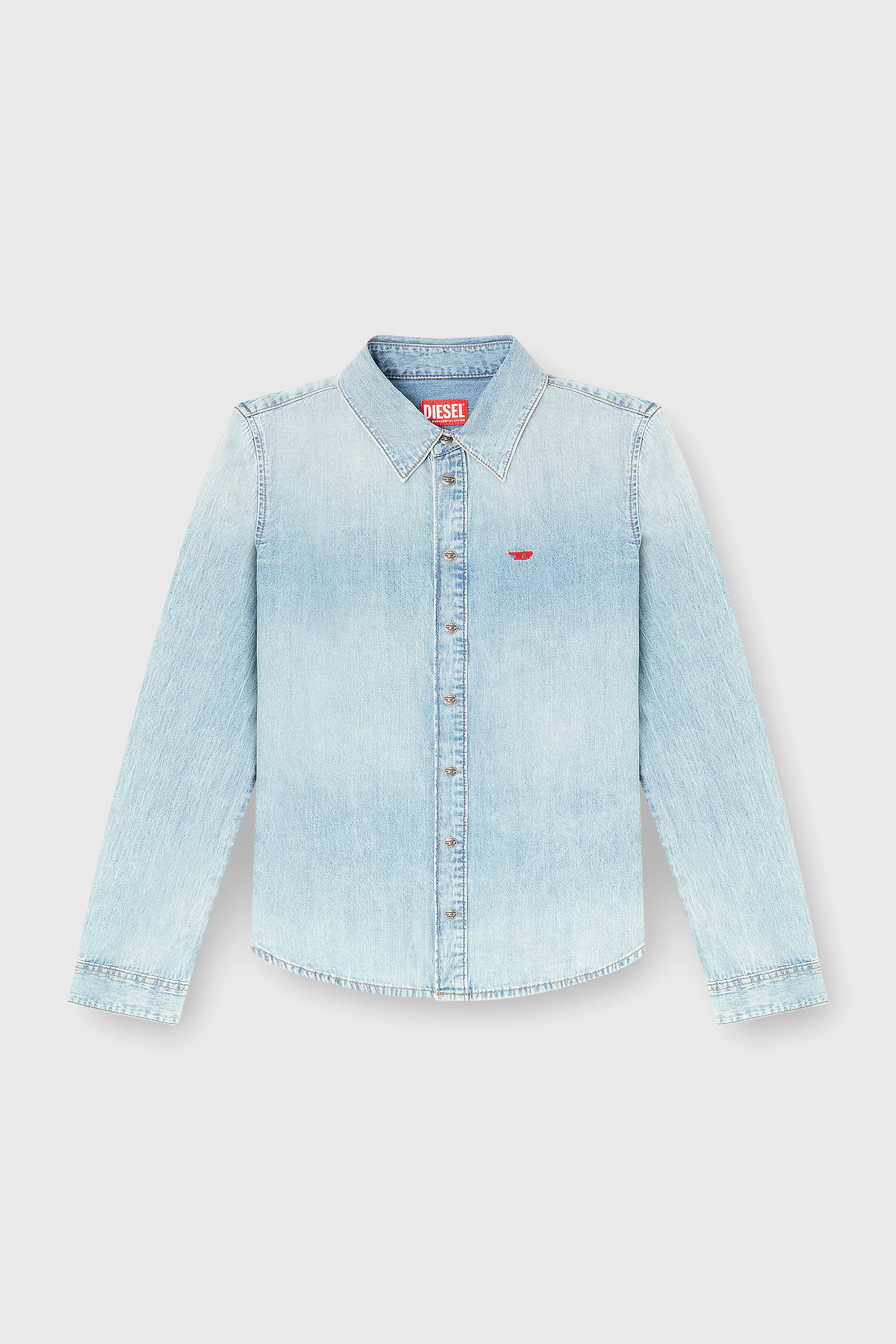 Diesel - DE-EAZY, Woman's Denim shirt with embroidered logo in Light Blue - 1