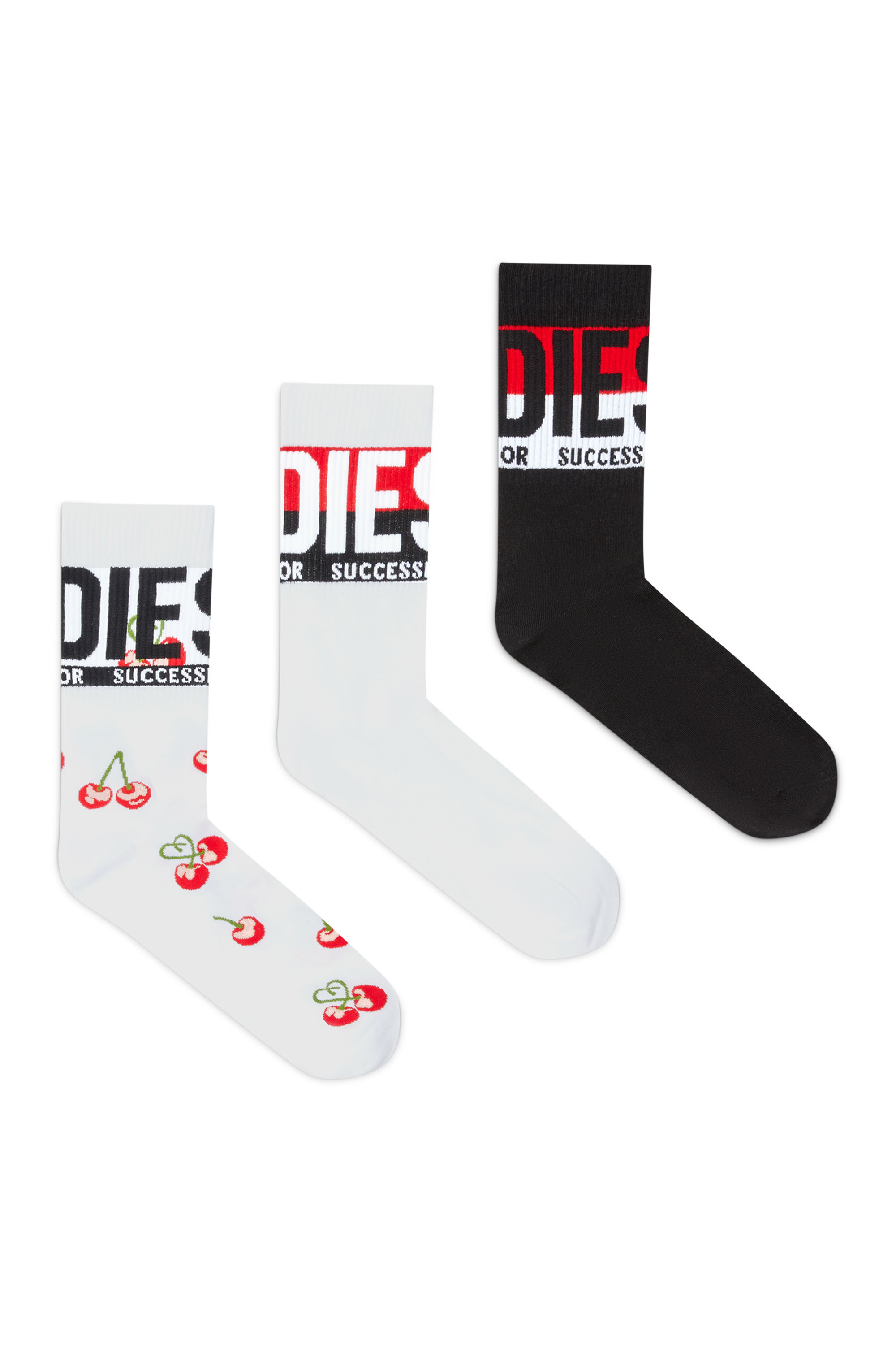 Diesel - SKM-RAY-THREEPACK, Man's Three-pack of cotton socks with jacquard motifs in White/Black - 1