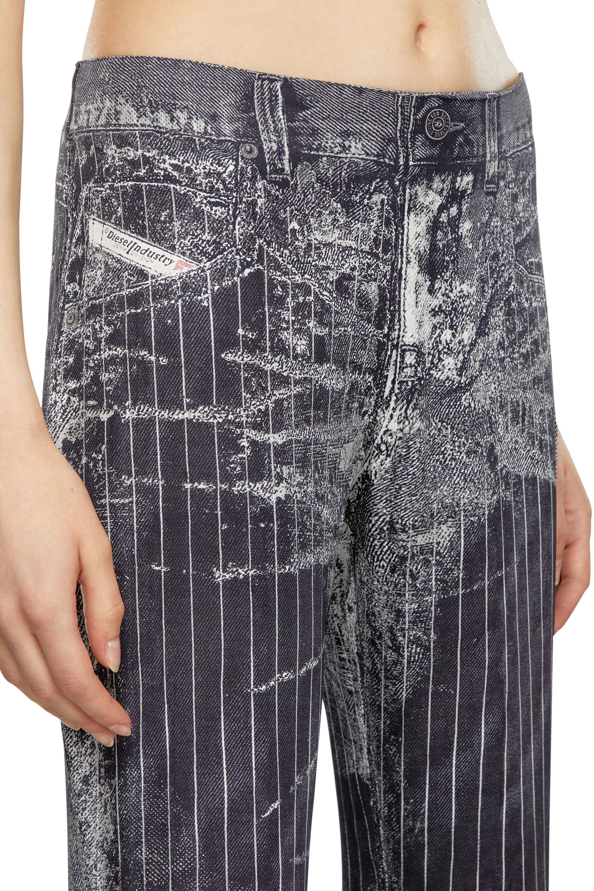 Diesel - P-RETTY, Woman Bootcut satin pants with pinstripe print in Black - Image 4