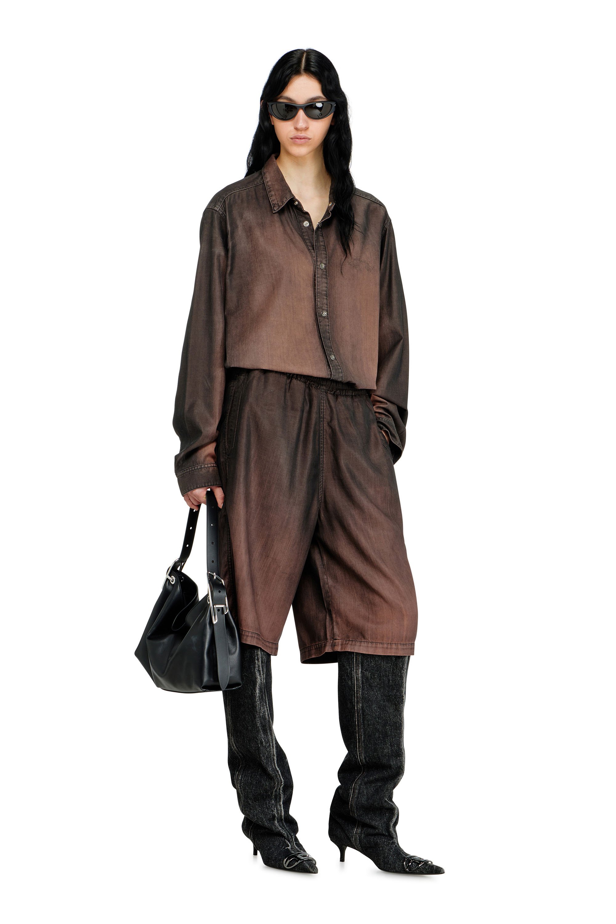 Diesel - D-RODER-SHORT-S, Unisex's Relaxed bermuda shorts in fluid coated denim in null - 2