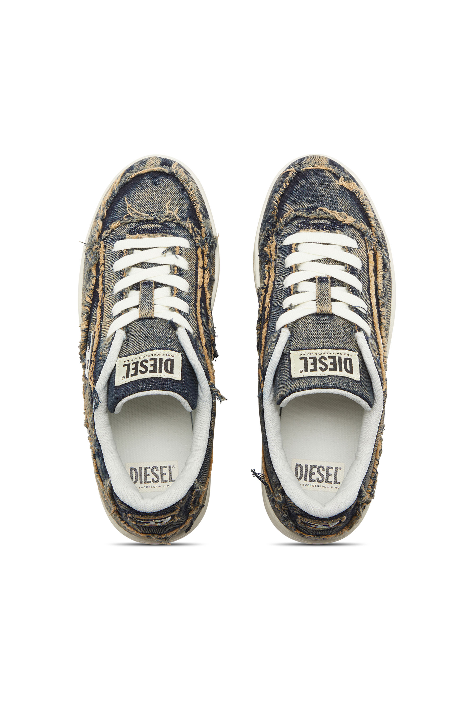S-TRACKER-D LOW, Blue Diesel - S-TRACKER-D LOW, Man's S-Tracker-D-Frayed denim sneakers with transparent sole in Blue - 4