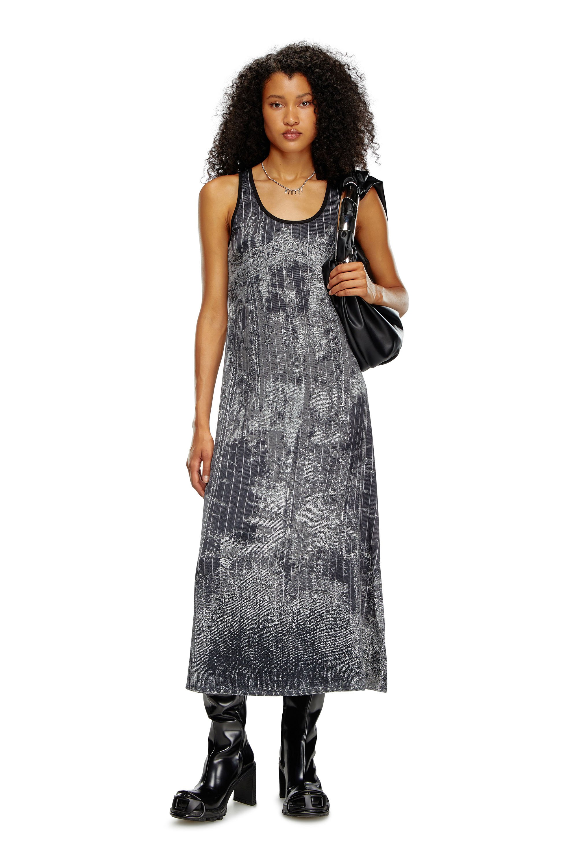 Diesel - D-SCREET, Woman Midi dress with print of pinstripe denim in Black - Image 1