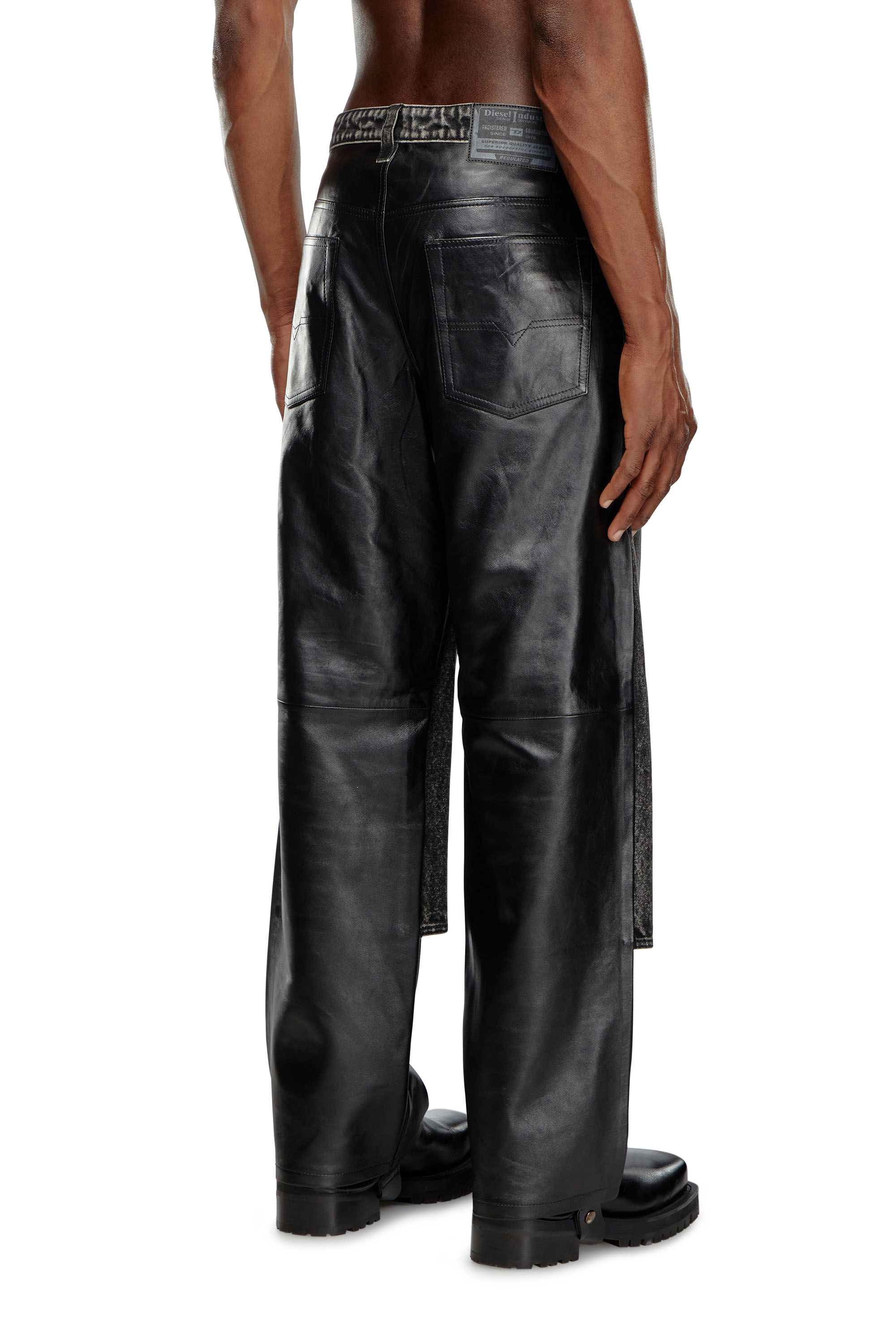 Diesel - P-BRETCH, Man's Leather and denim pants in Black - 4