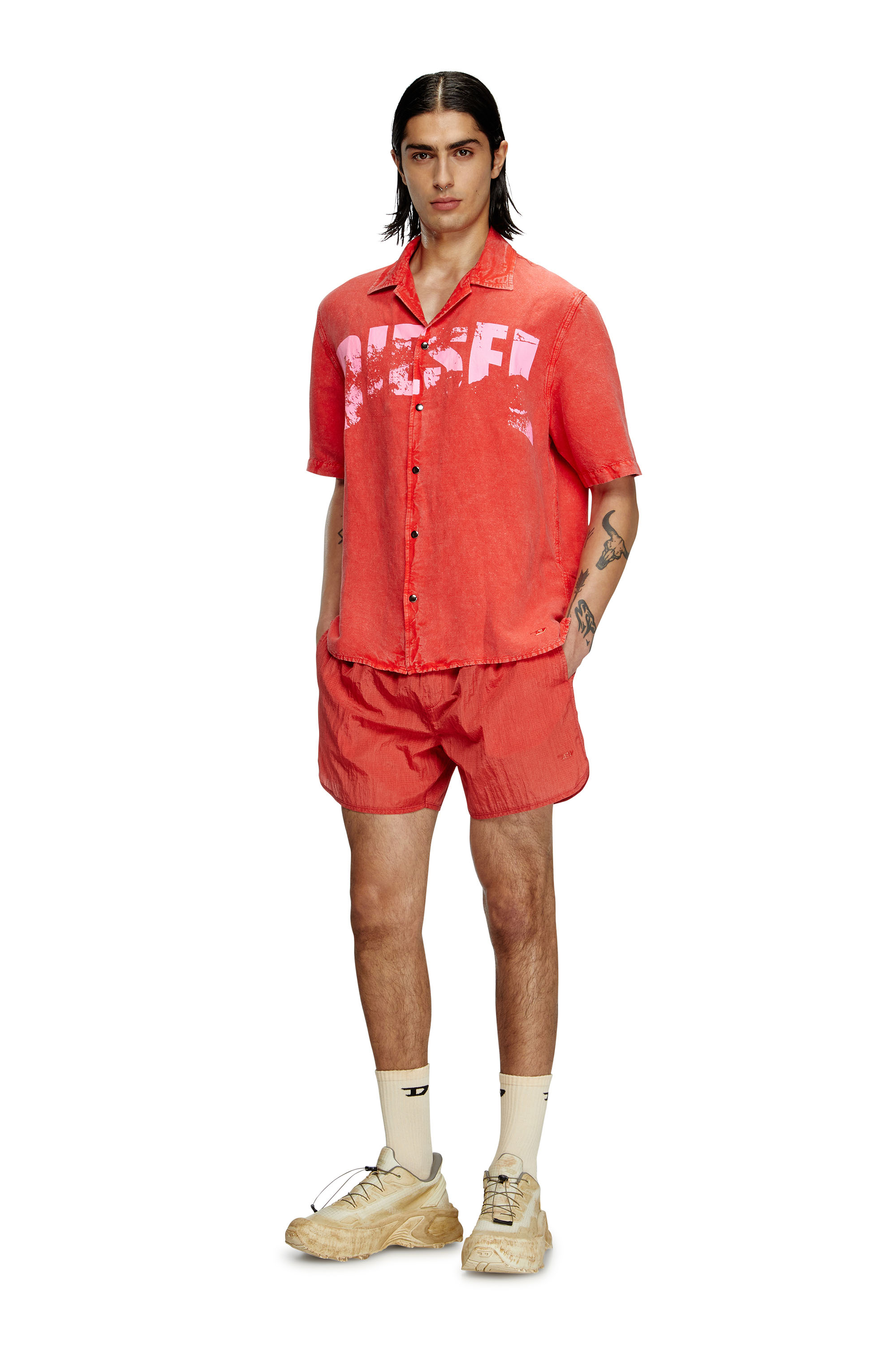 Diesel - CHARLES-D-POP, Man's Beach shirt in linen blend in Red - 2