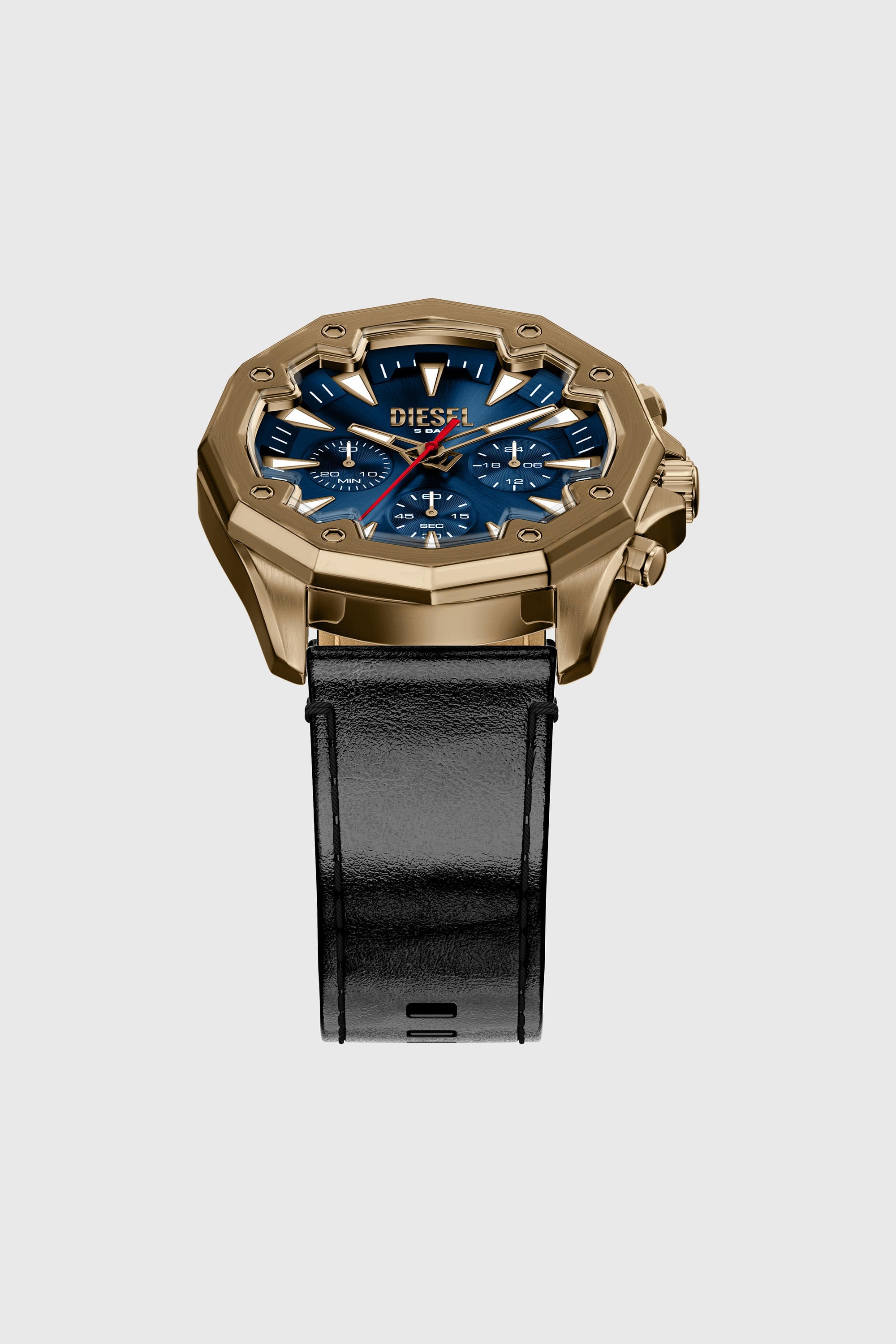 Diesel - DZ4733 WATCH, Man's Stinger antique gold-tone leather watch in Black - 4