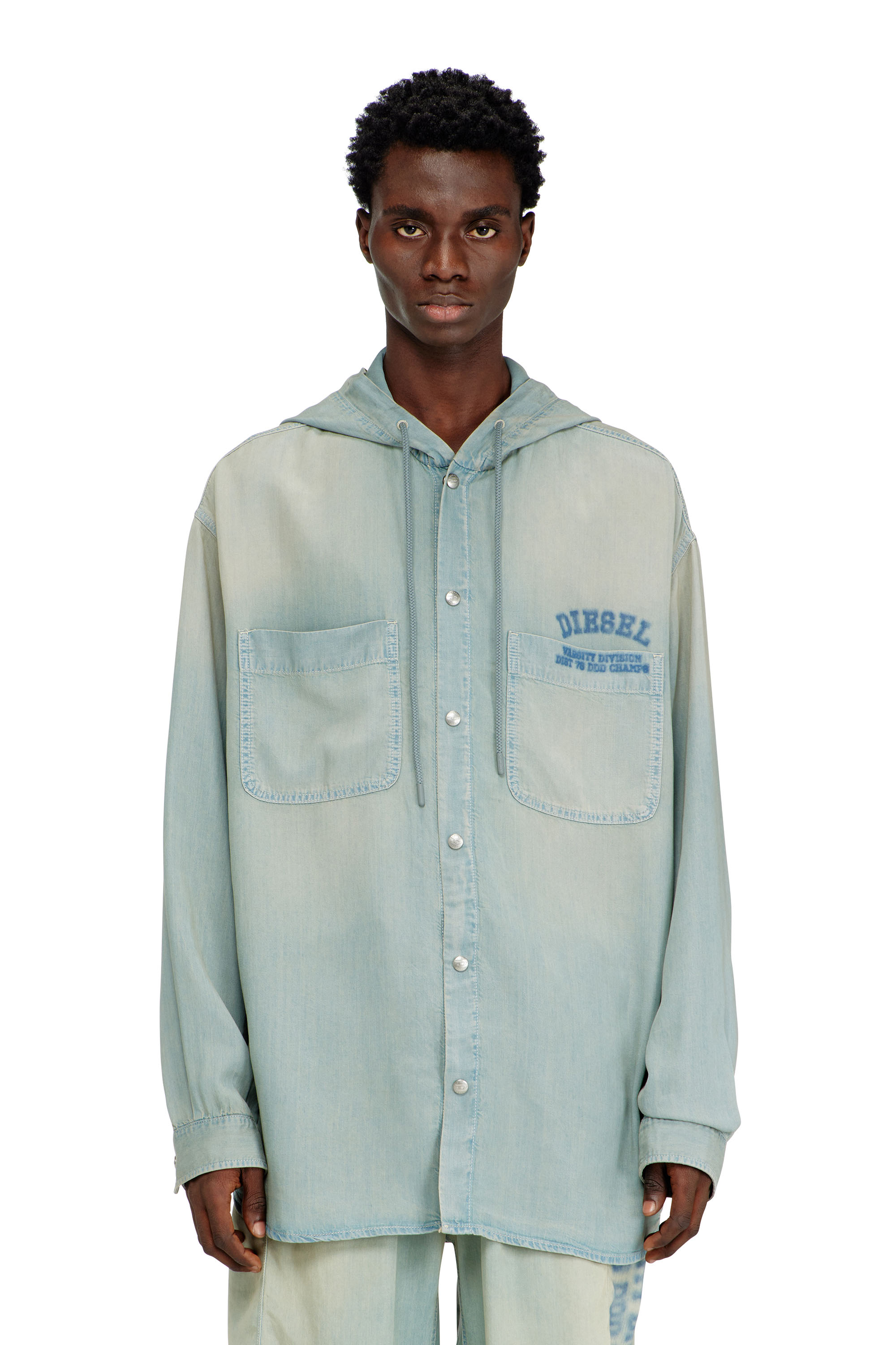 Diesel - D-DEWNY-HOOD-S3, Man's Overshirt in fluid dirt-effect denim in null - 1