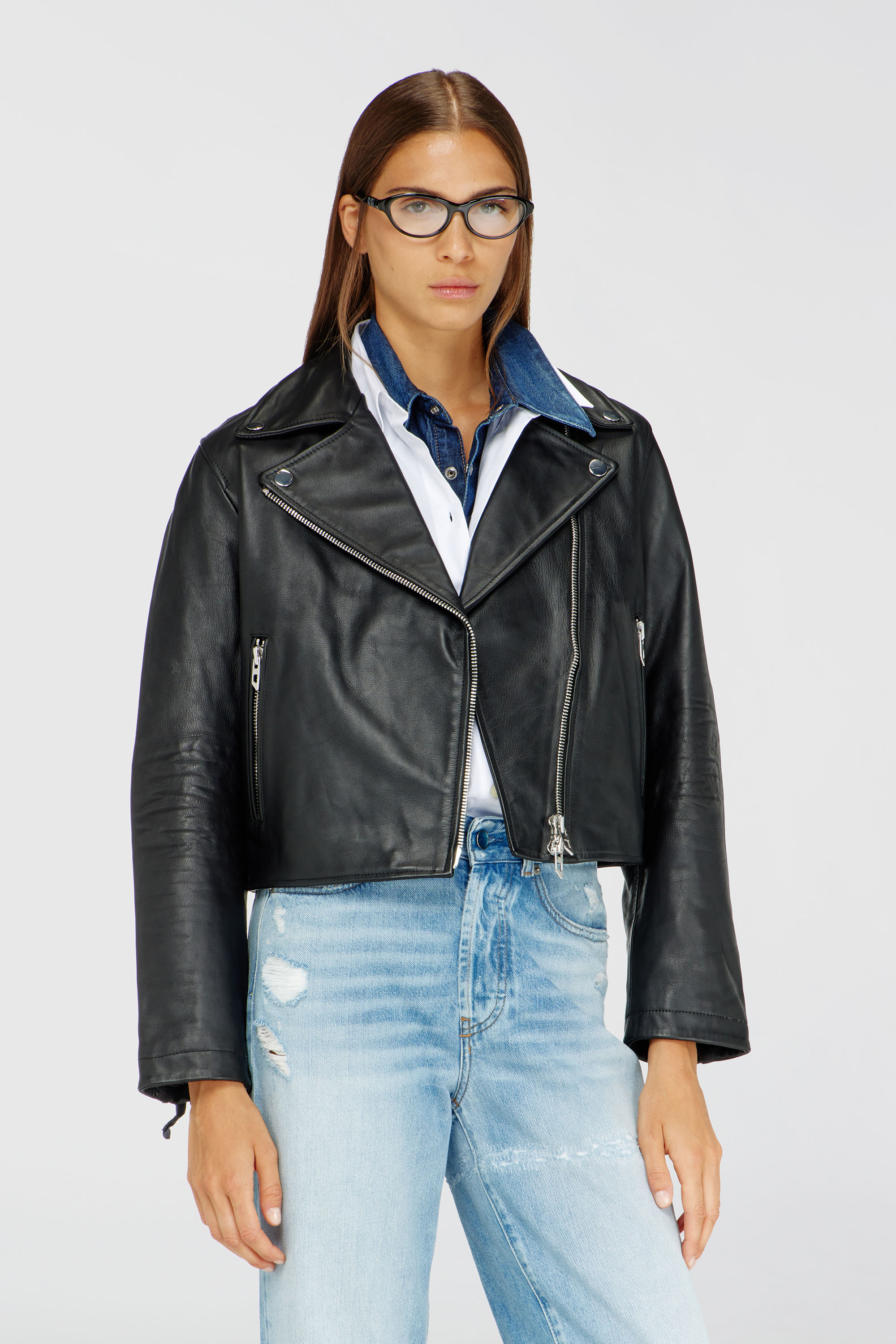 Diesel - L-UNATIC, Woman's Biker jacket in waxed leather in Black - 1