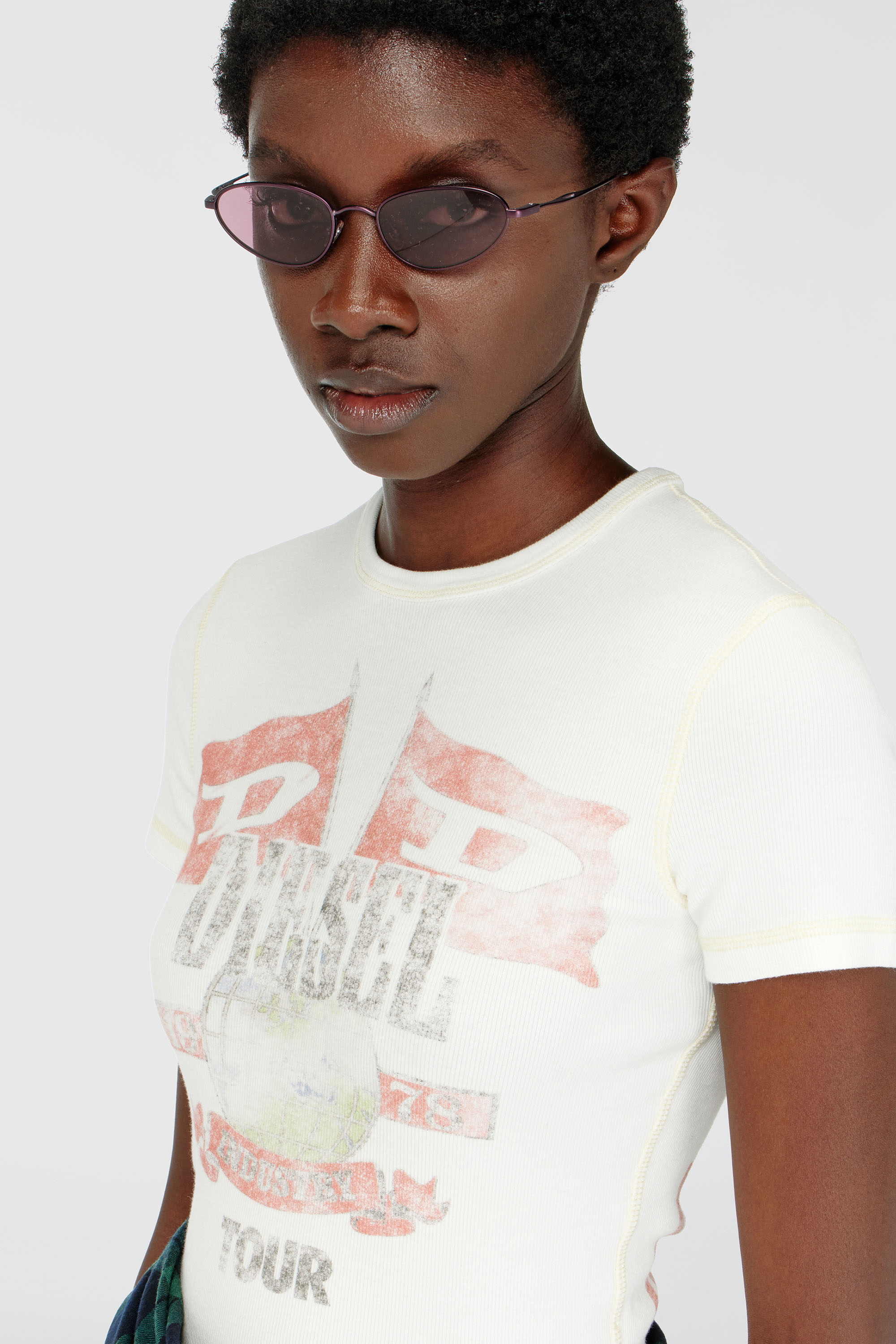 Diesel - T-MARSY-RIB, Woman's Ribbed T-shirt with concert graphics in null - 5