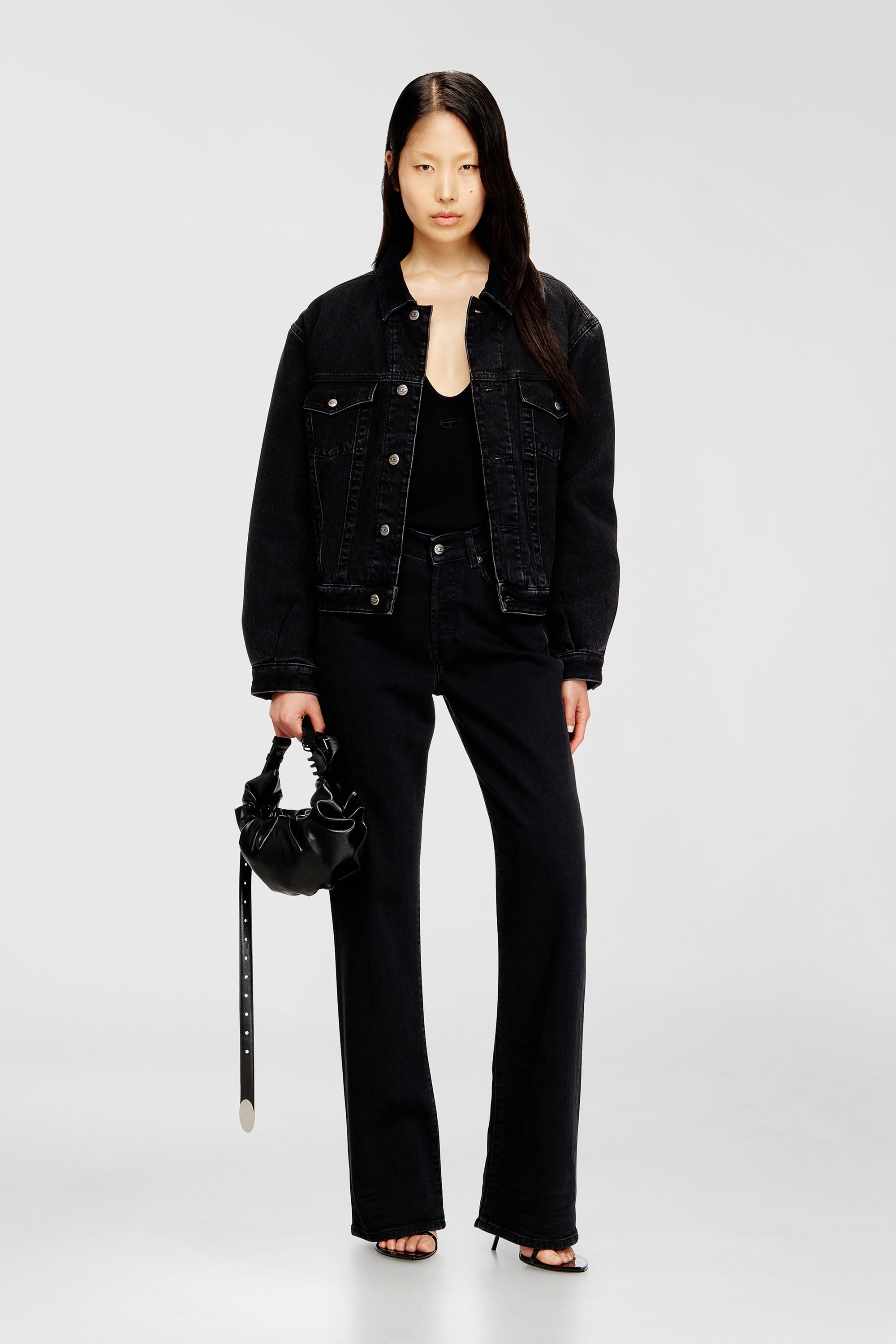 Diesel - D-RANGER-T, Unisex's Padded trucker jacket in denim in Black - 2