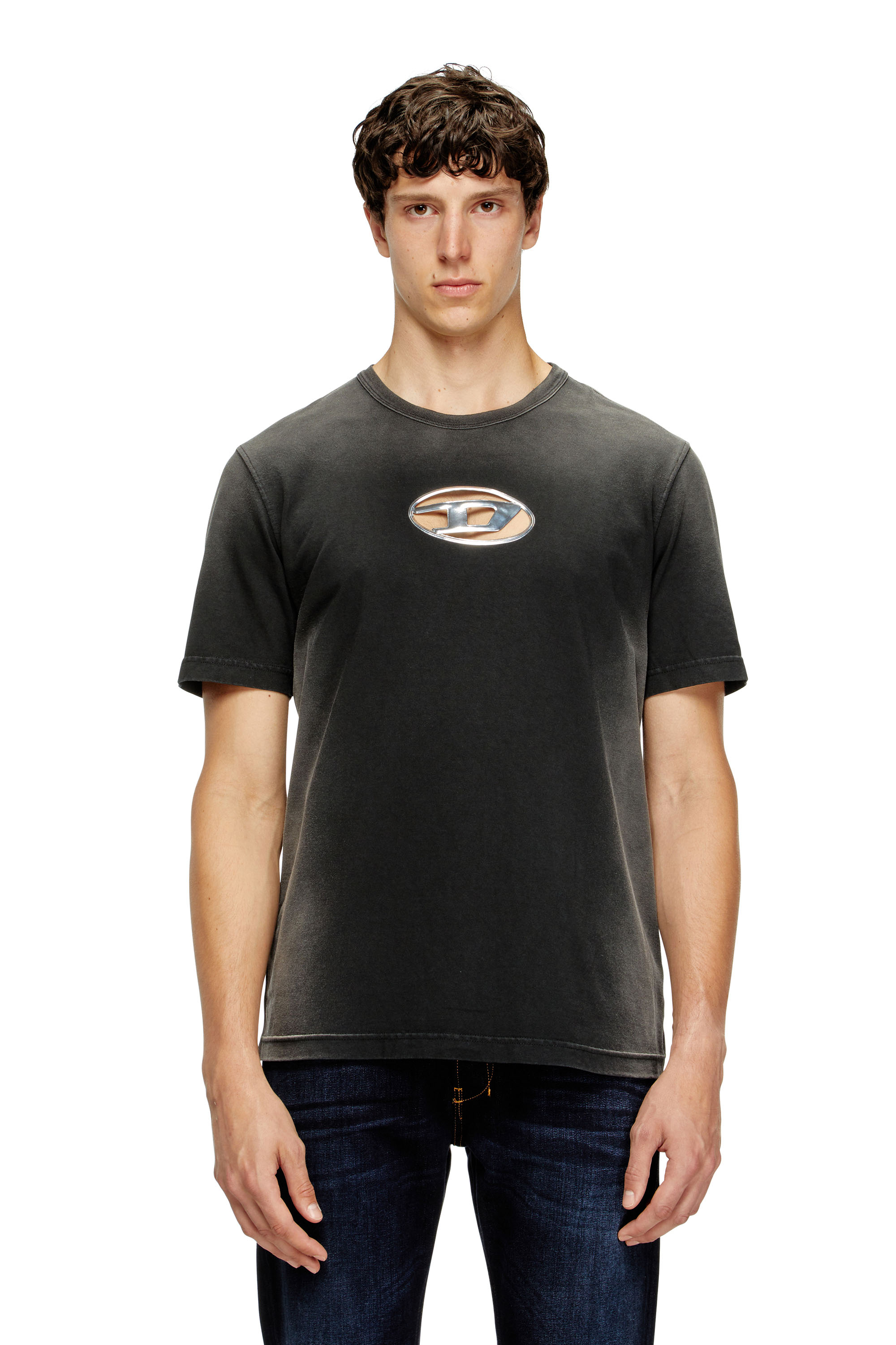 Diesel - T-ADJUST-Q8, Man's Faded T-shirt with cut-out Oval D logo in Black - 1