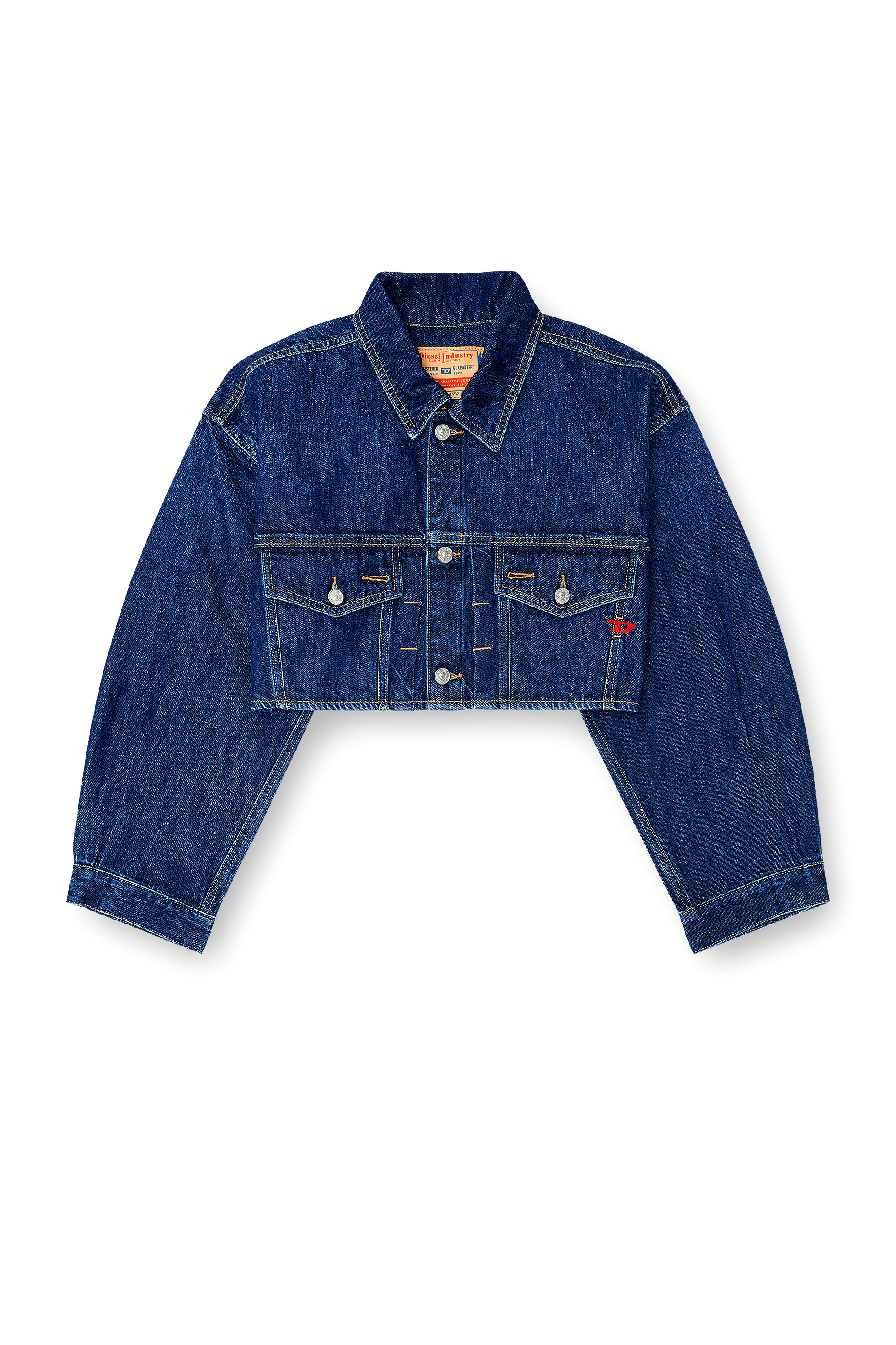 Diesel - DE-MALLEY, Woman's Cropped oversized denim trucker jacket in Medium blue - 3