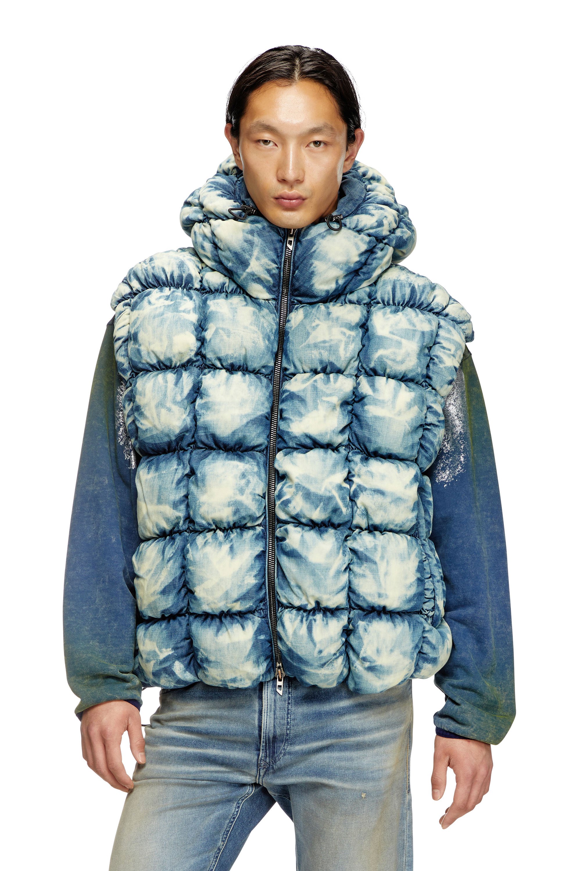 Diesel - W-THYS, Unisex's Tie-dyed denim puffer vest in Blue - 1