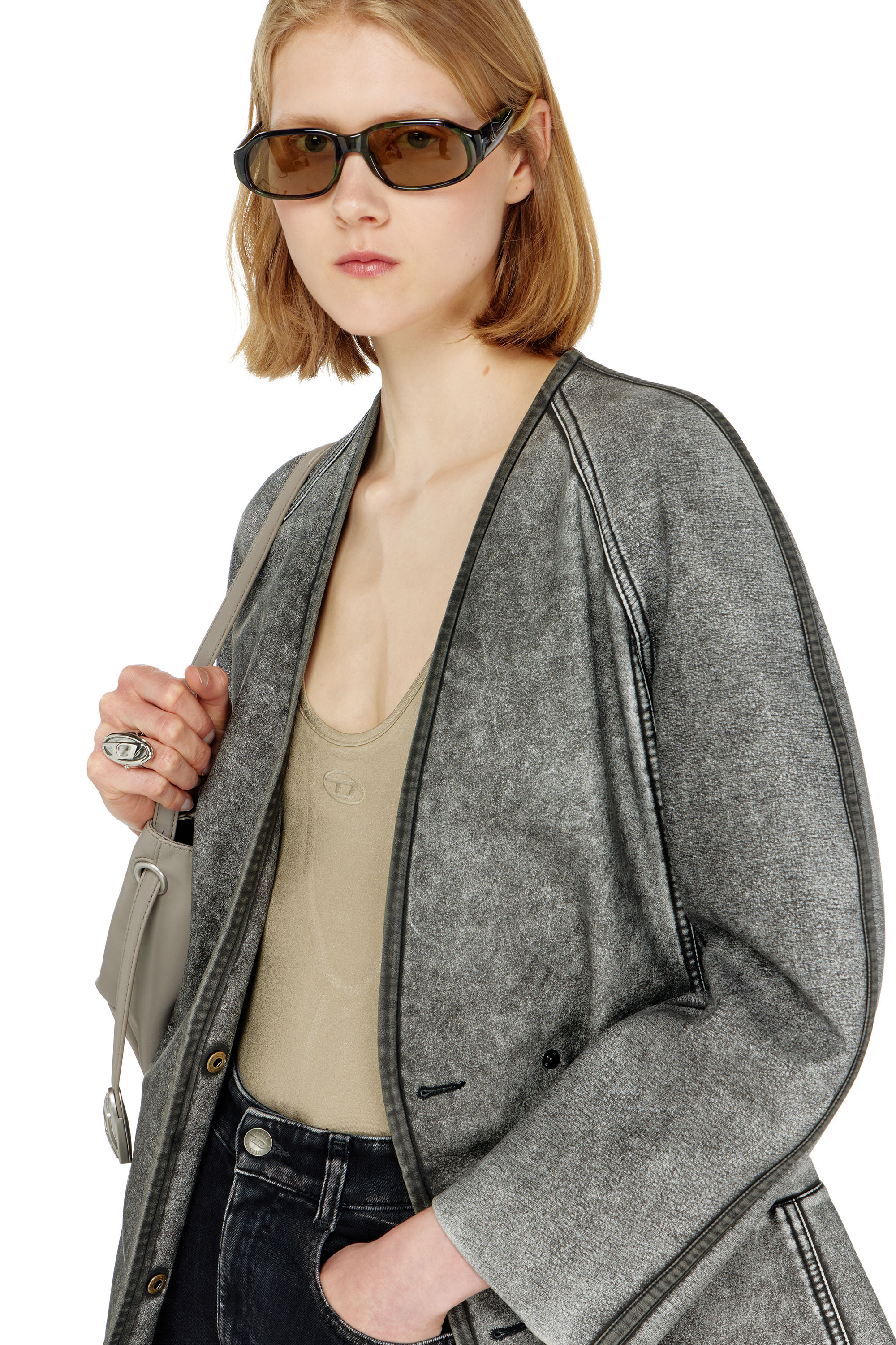 Diesel - G-ALAX, Woman's Cardigan jacket with cocoon sleeves in Grey - 5