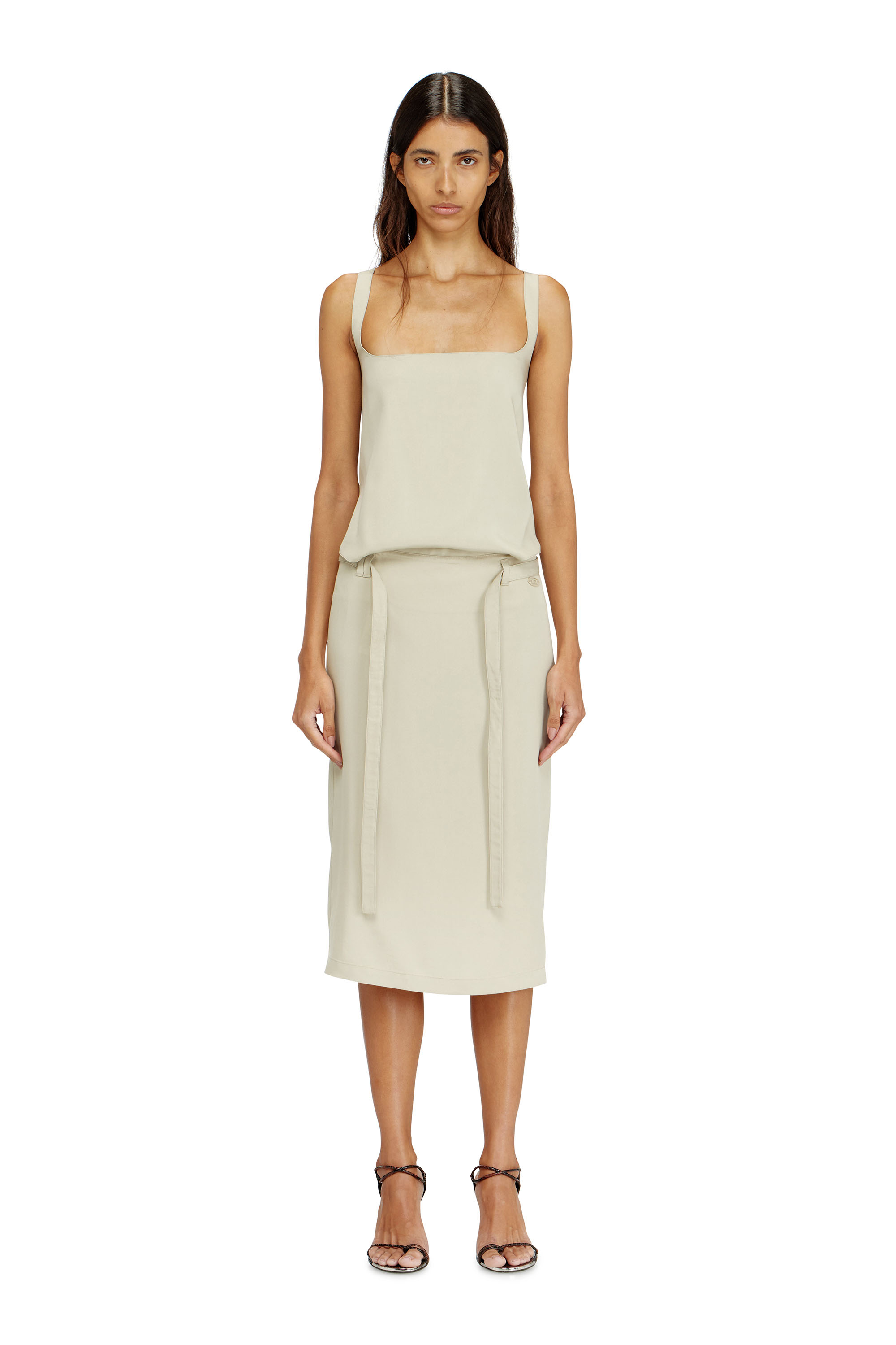 Diesel - D-SANA, Woman's Open-back midi apron dress in lyocell in Beige - 3