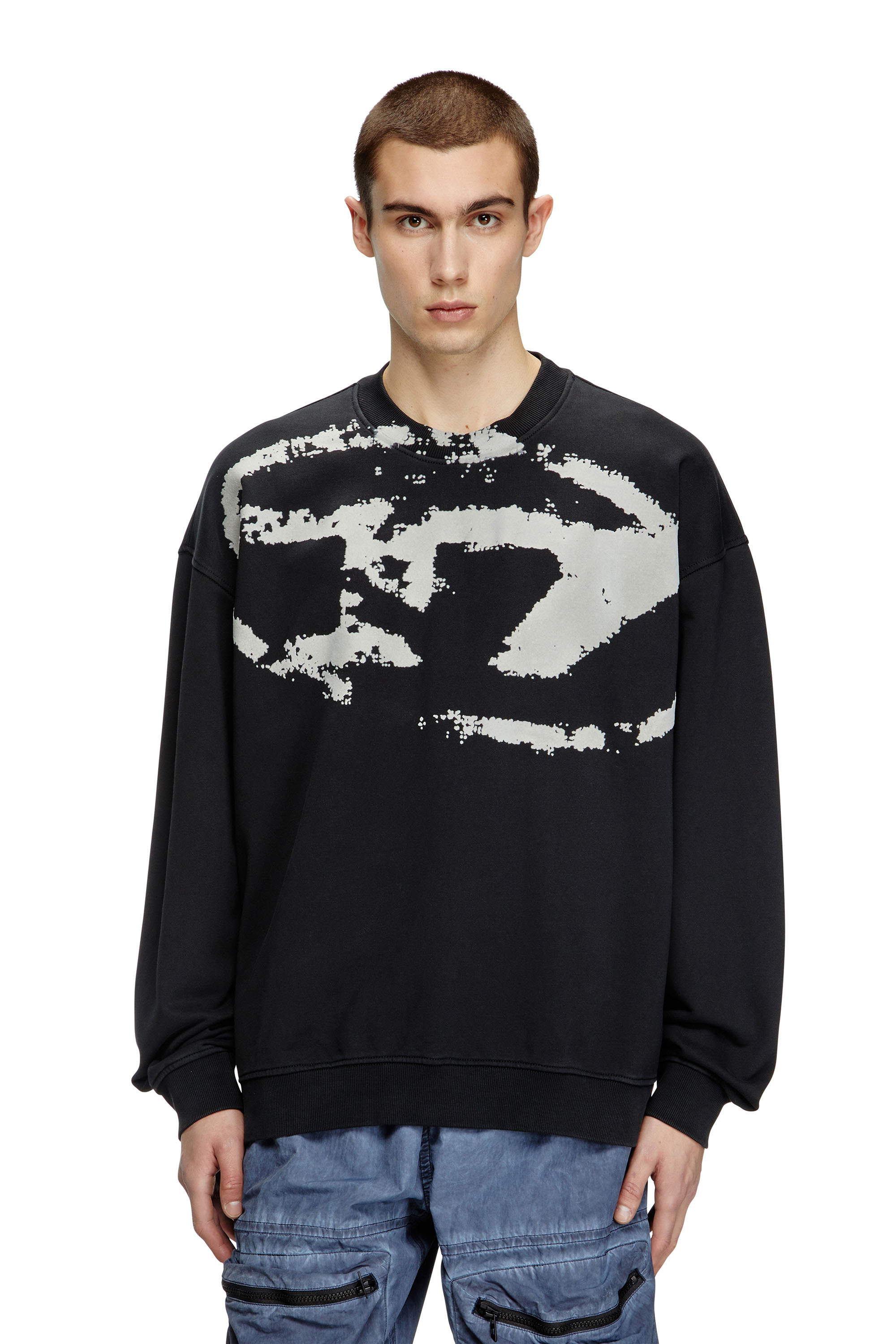 Diesel - S-BOXT-N5, Man's Sweatshirt with distressed flocked logo in Black - 3