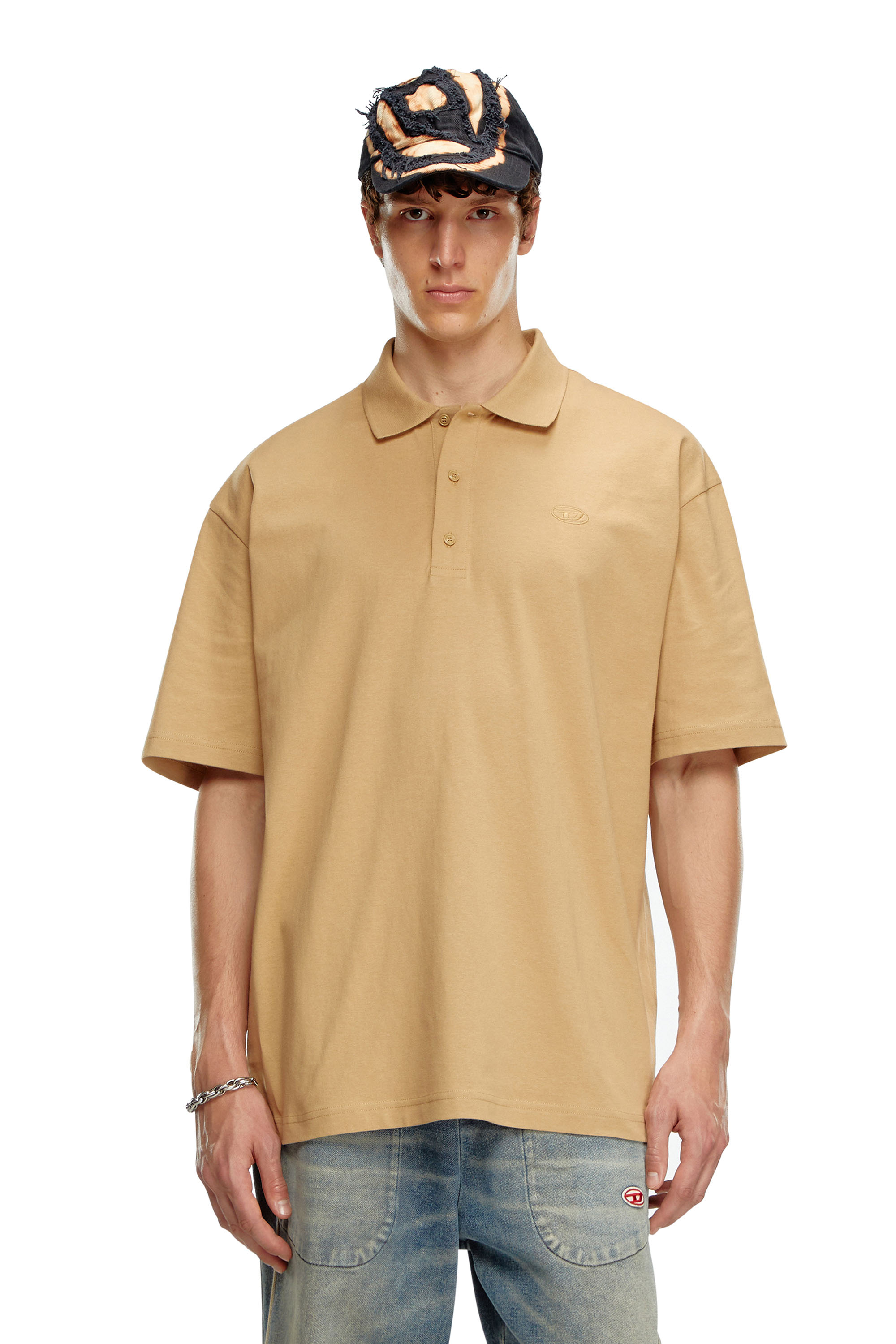 Diesel - T-VORT-MEGOVAL-D, Man Polo shirt with maxi oval D embroidery in Brown - Image 1