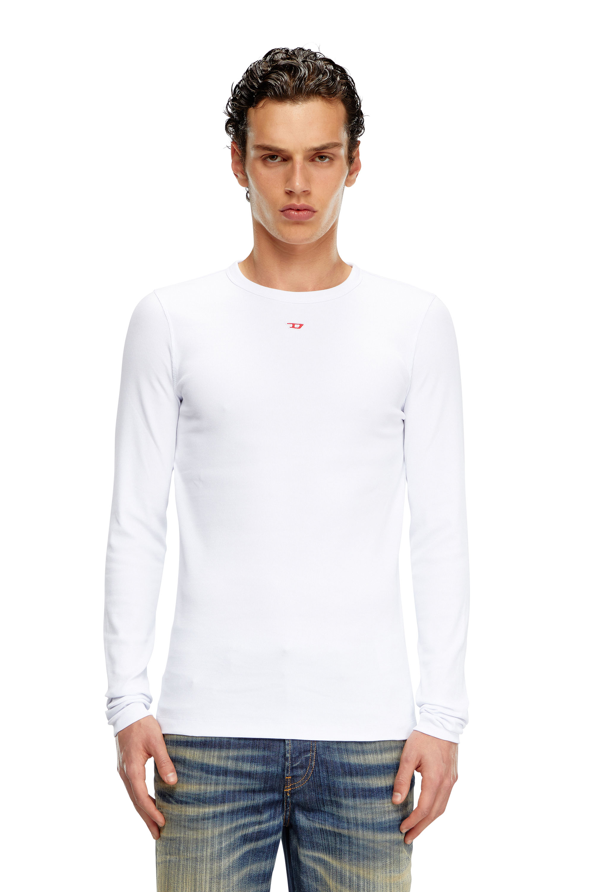 Diesel - D-RIBBER-LS-N, Man Long-sleeve T-shirt with D patch in White - Image 5