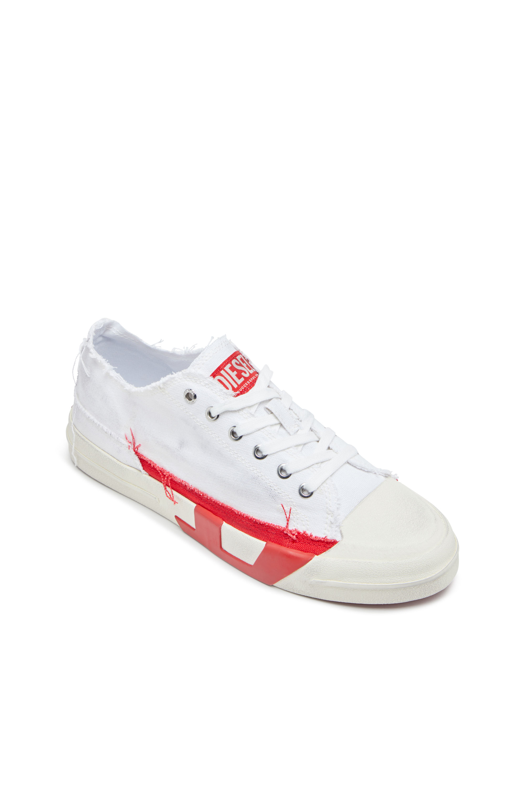 Diesel - S-D-VERSE LOW, Man's Dirty-effect canvas sneakers in White/Red - 6