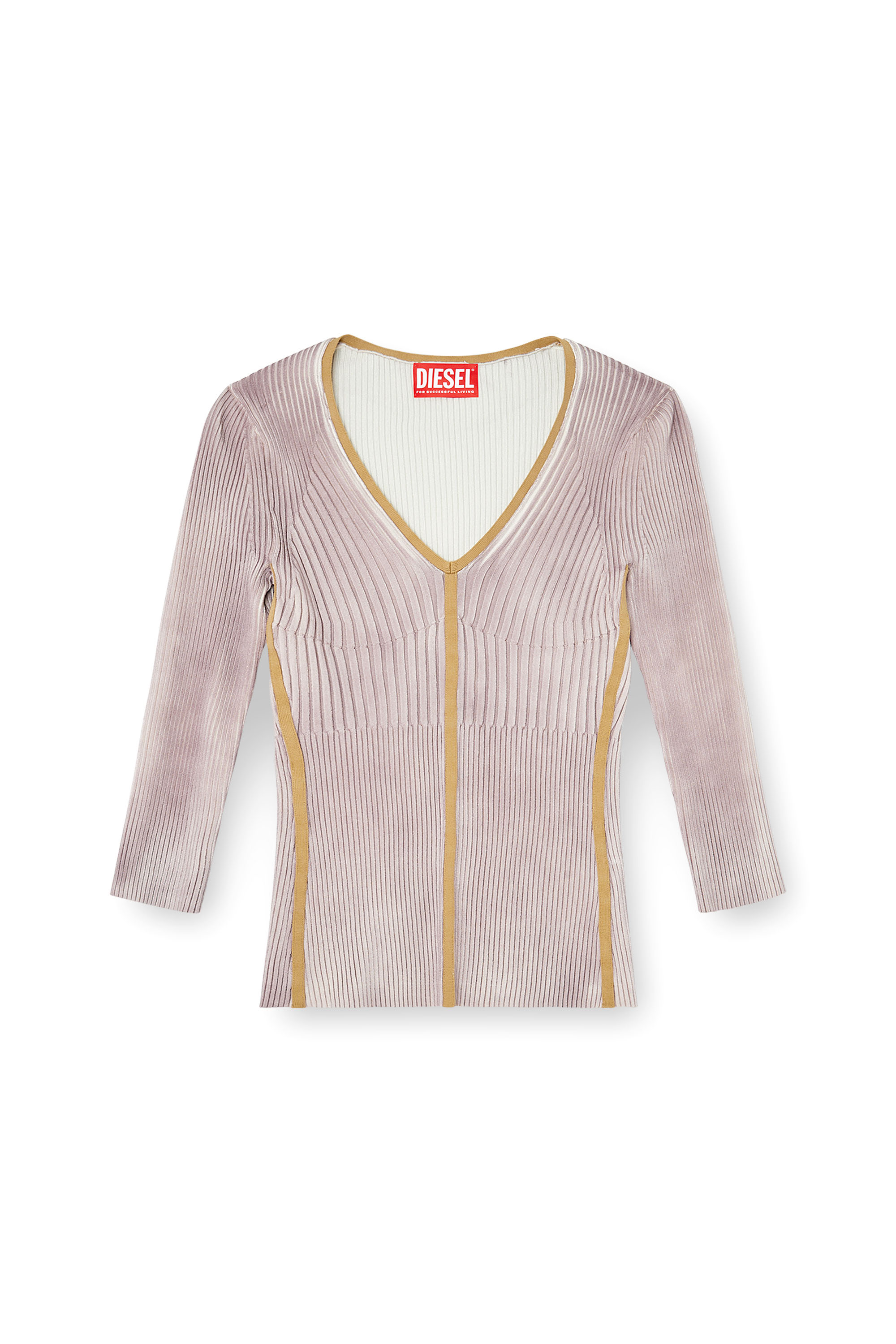 Diesel - M-SARMANI, Woman's Ribbed V-neck jumper with contrast bands in null - 2