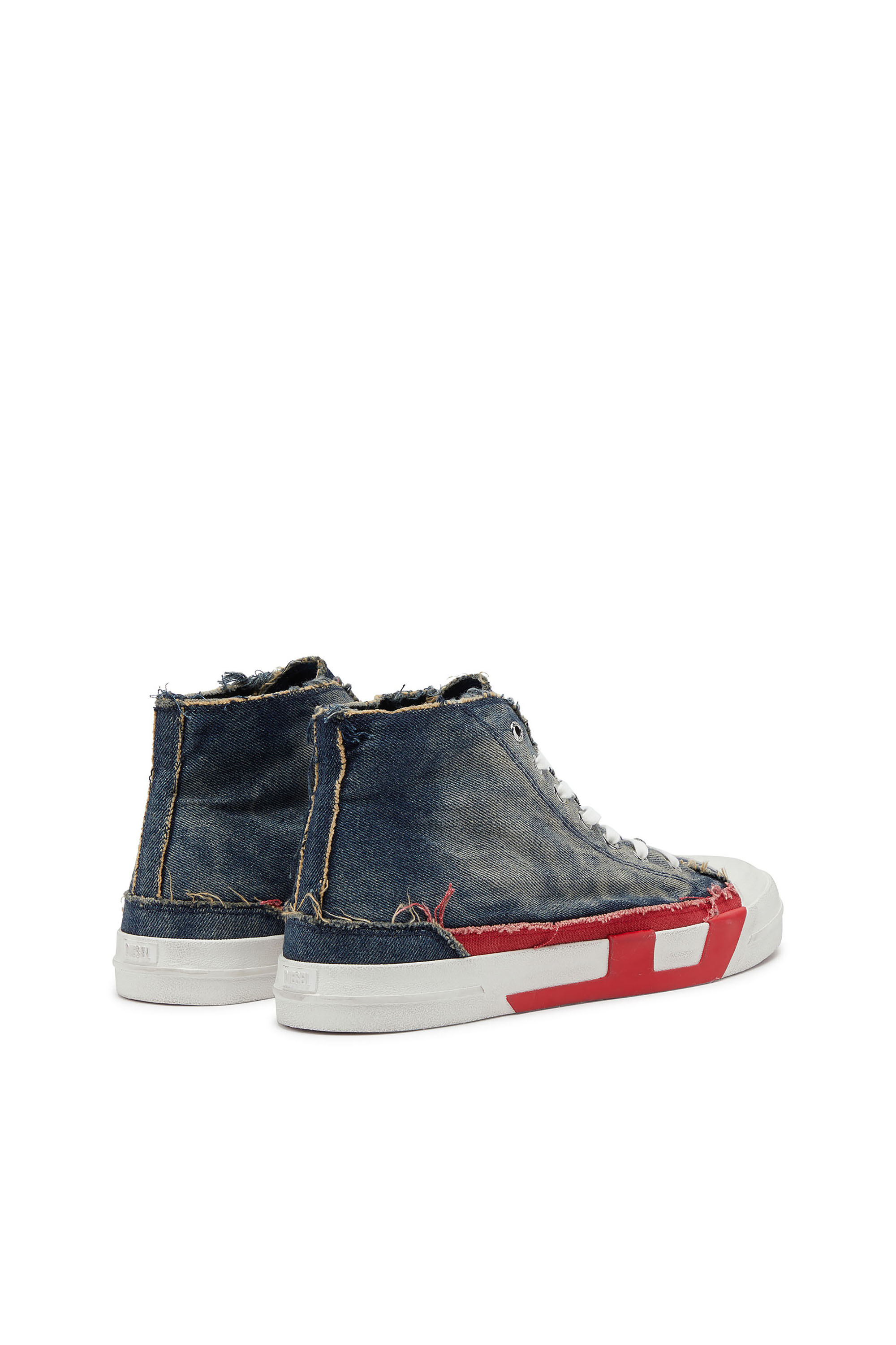 Diesel - S-D-VERSE MID II, Man's D-Verse-High-top sneakers in denim with D logo in Blue/Red - 3
