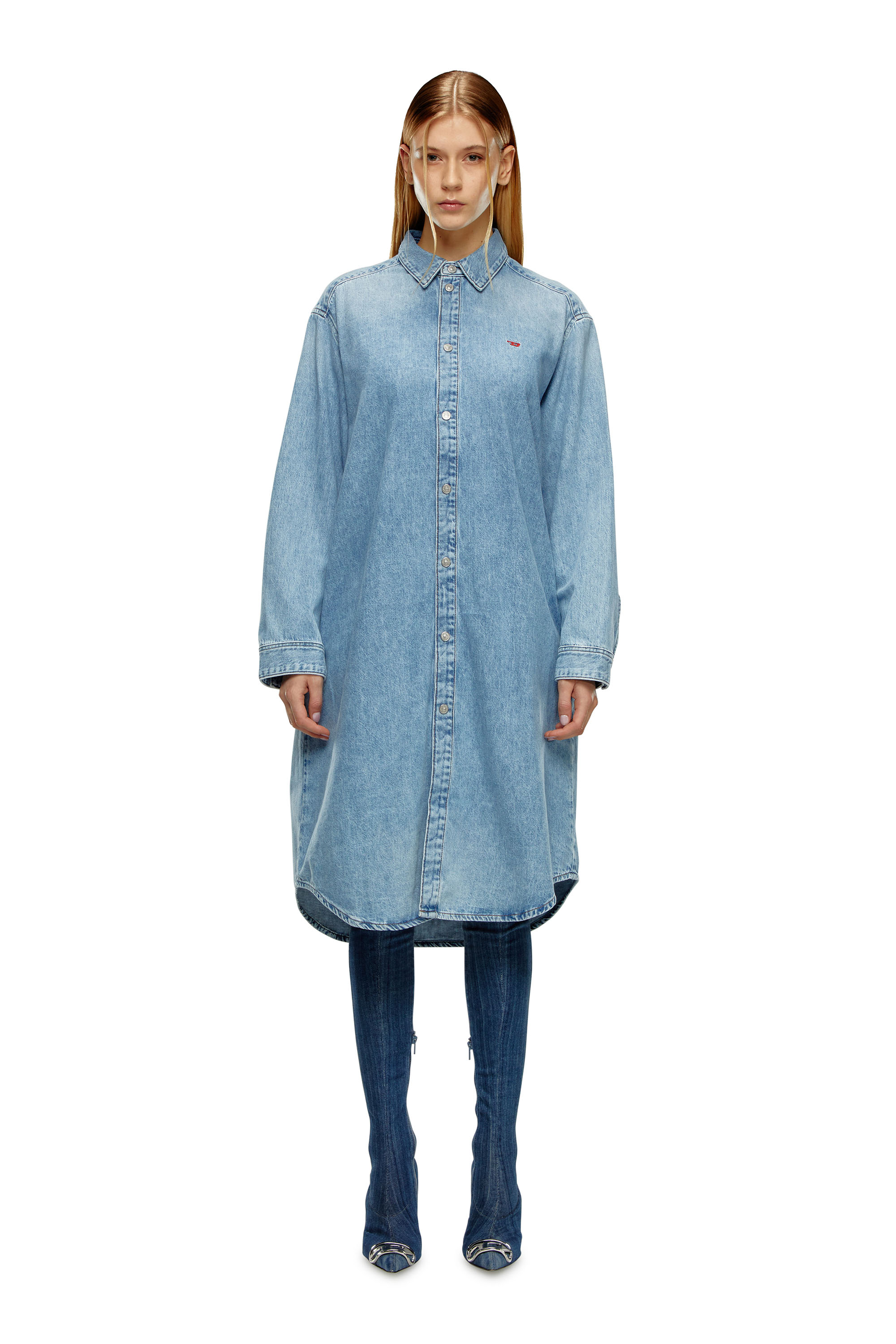 Diesel - DE-DALIS, Woman's Shirt dress in denim in Light Blue - 2