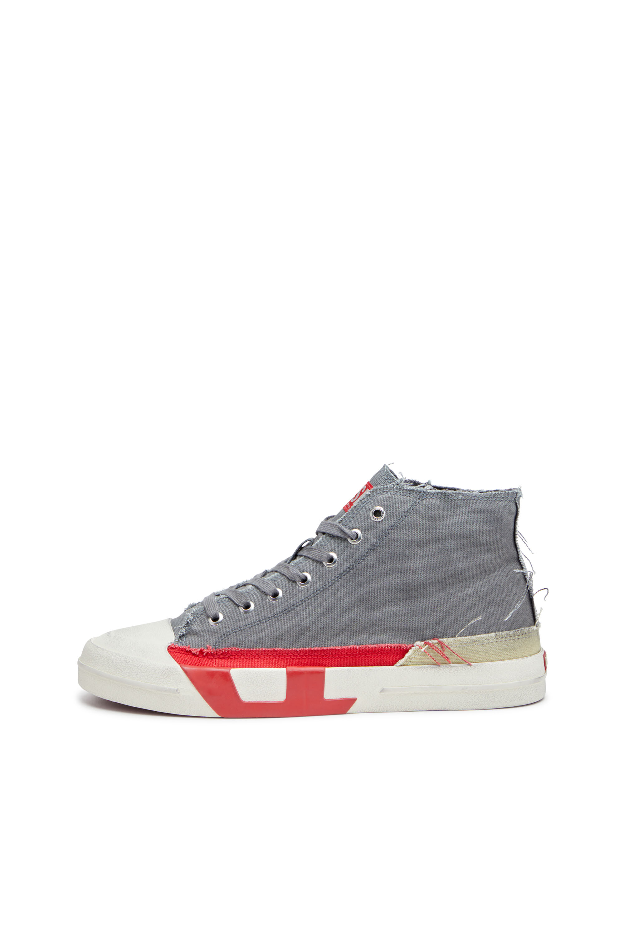 Diesel - S-D-VERSE MID, Man's Dirty-effect high-top canvas sneakers in Grey/Red - 7