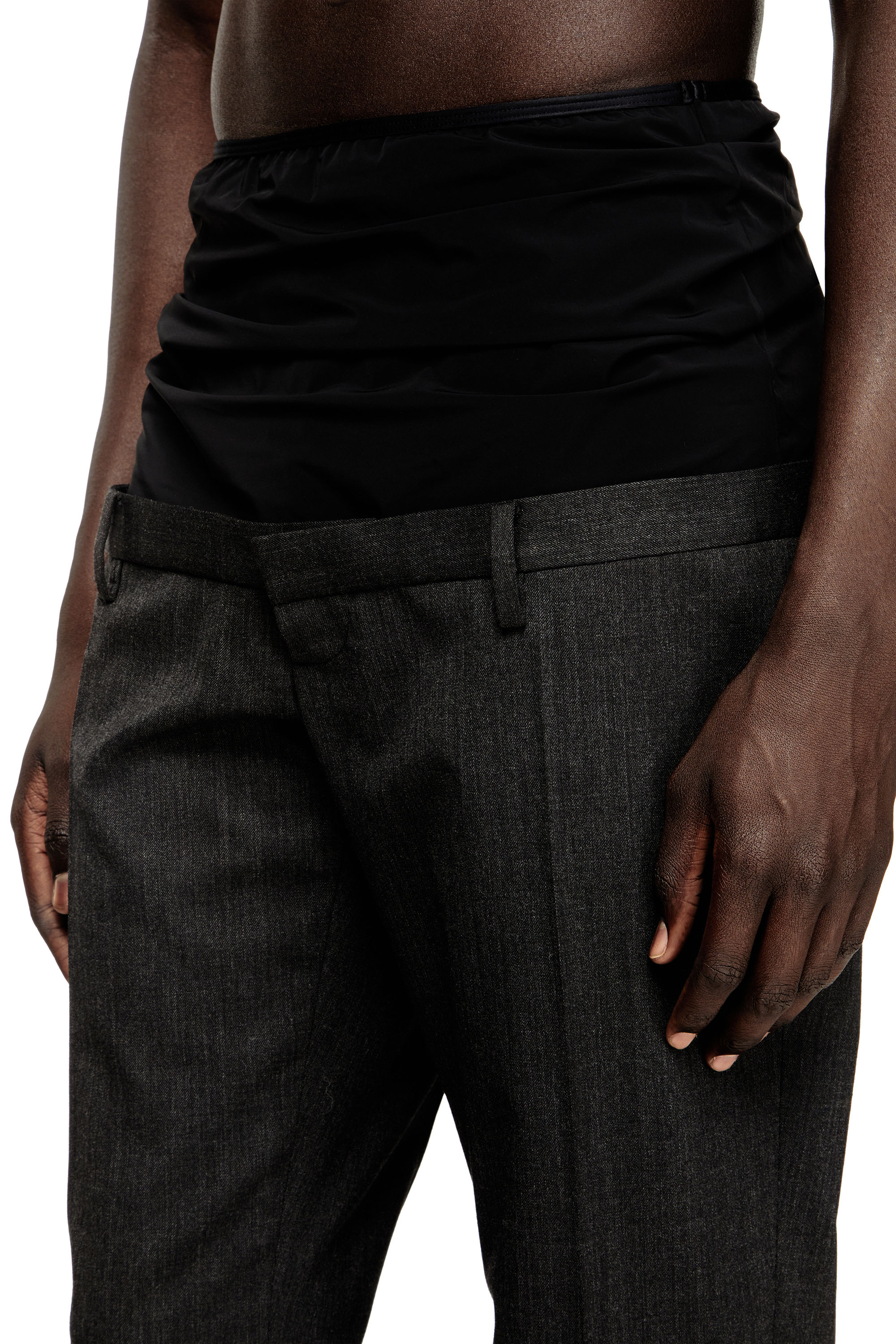 Diesel - P-AUREL-1, Man's Wool trousers with stretch waist in Dark grey - 4