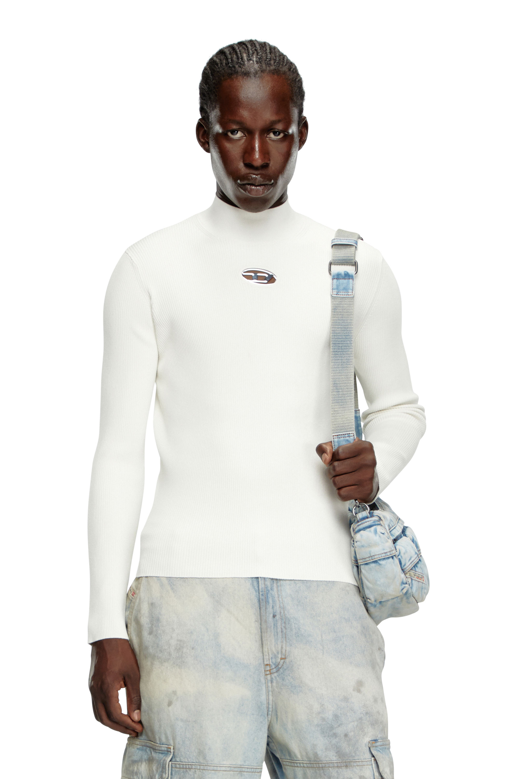 Diesel - K-ZACKARY, Man Mock-neck jumper with Oval D in White - Image 1