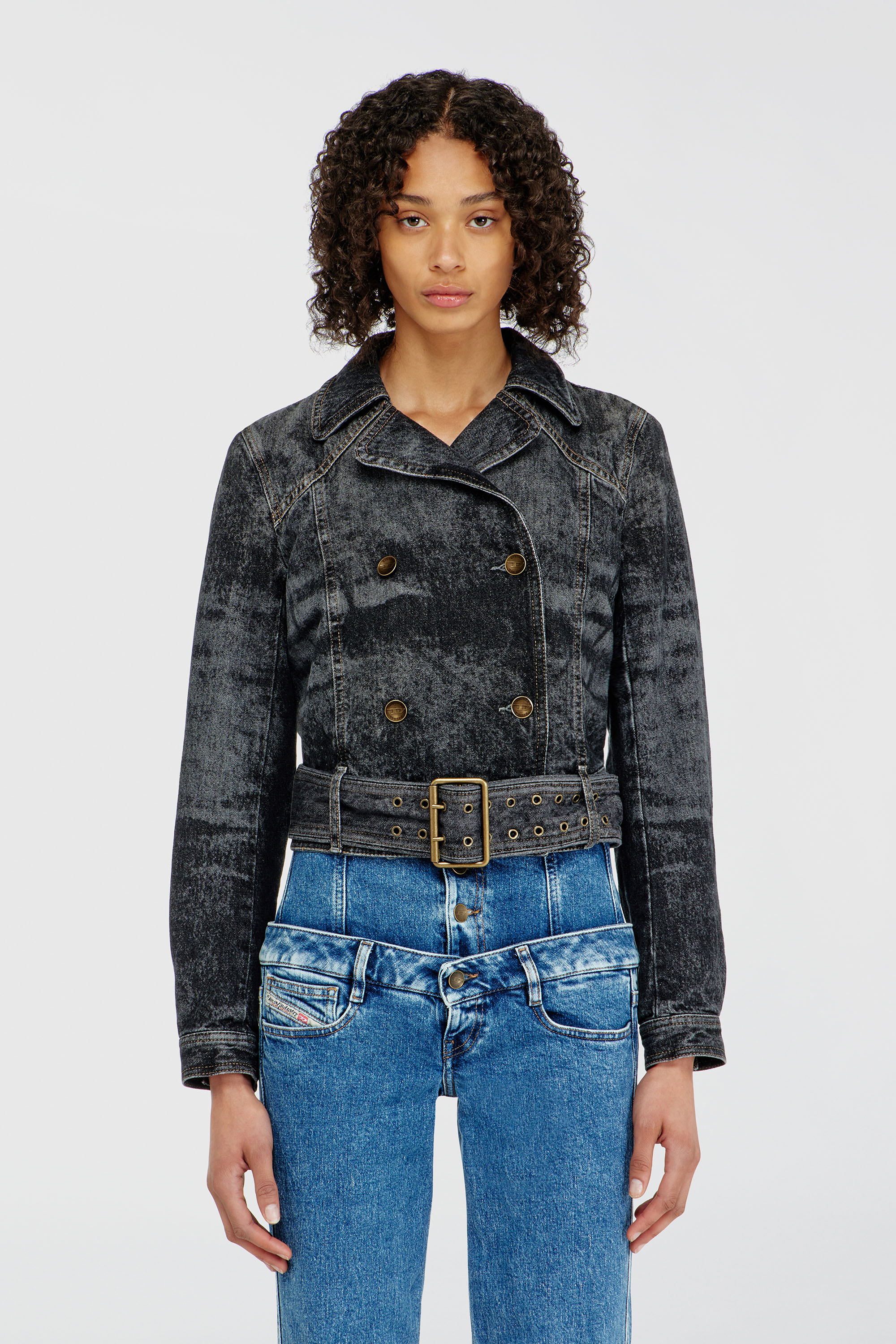 Diesel - DE-LEGEND-S, Woman's Cropped denim jacket with belt in Black - 1