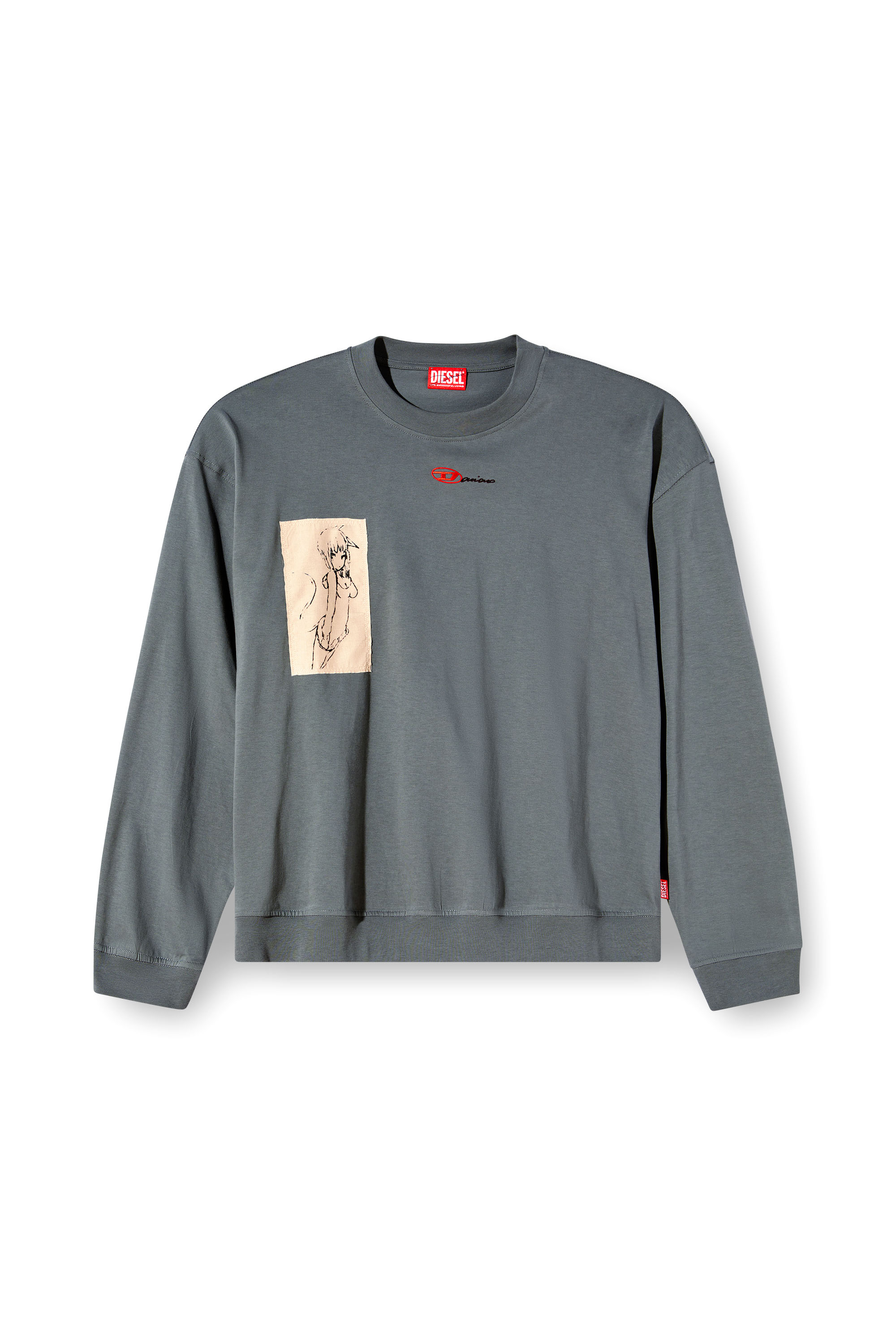 Diesel - S-BOXT-LS-1P-DD, Unisex's Long-sleeve T-shirt with tattoo patches in Grey - 4