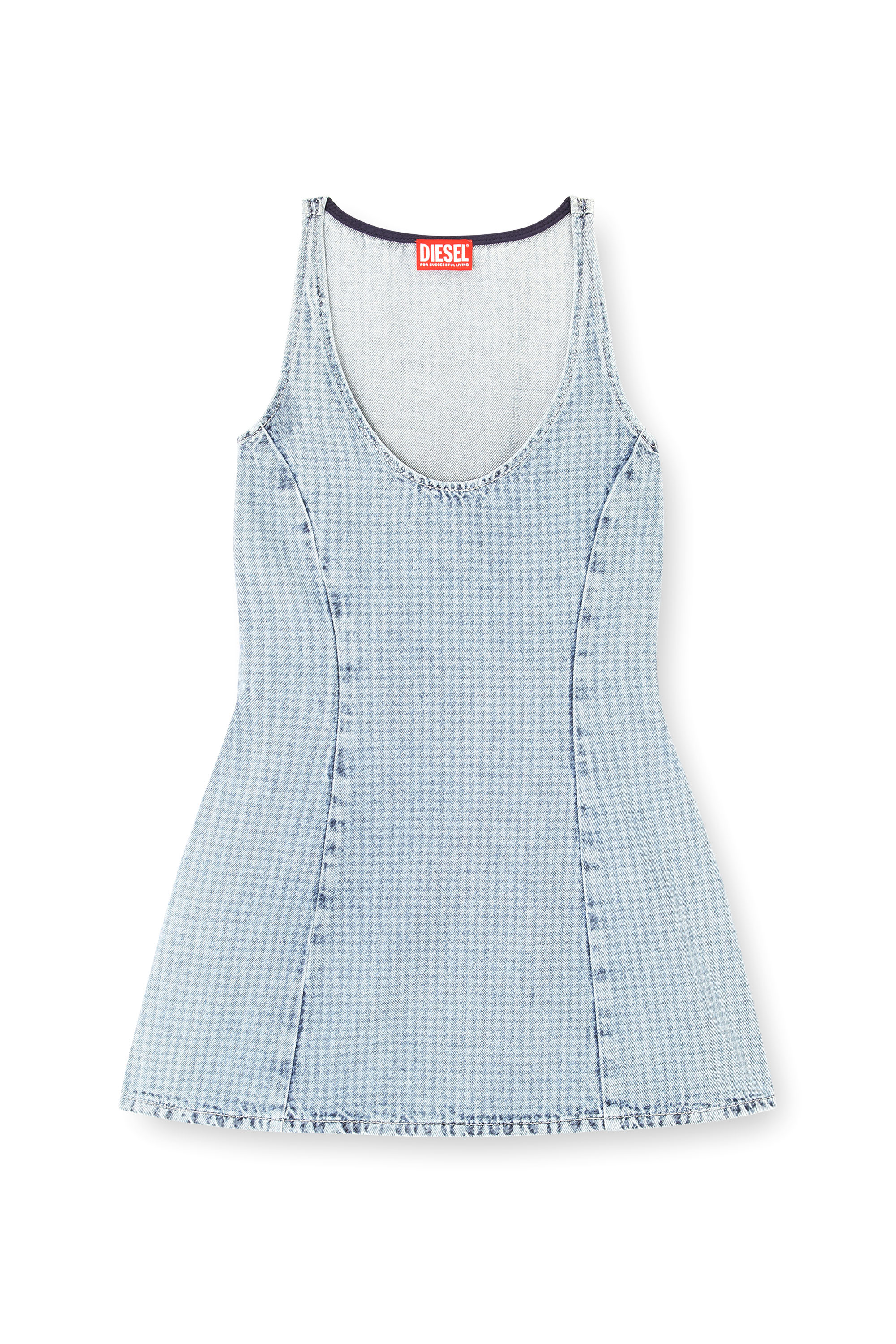 Diesel - DE-SWEENEY-S1, Woman's Short dress in houndstooth denim with crystals in Light Blue - 3