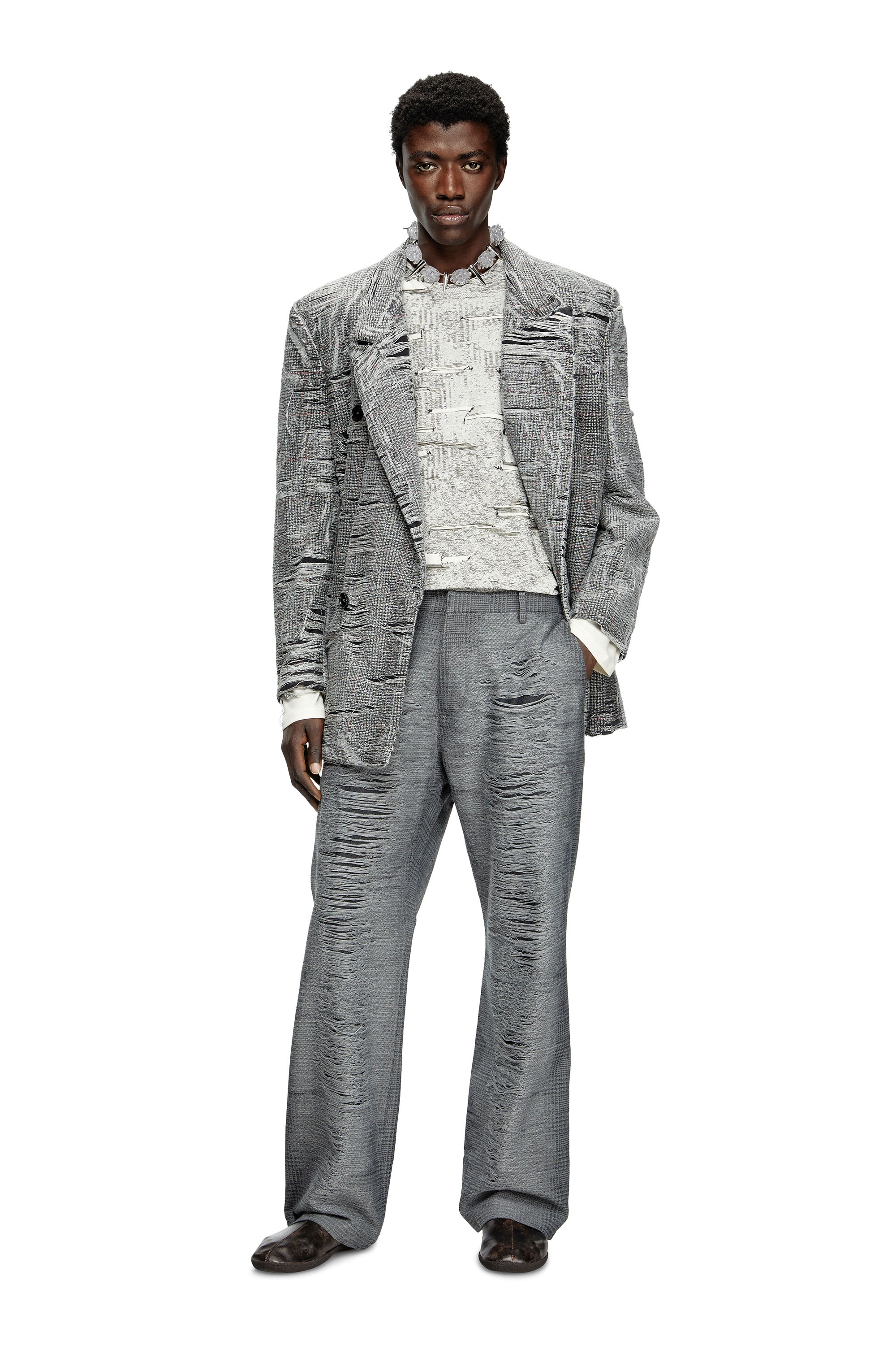 Diesel - P-BOIX, Man's Checked pants with slashed front in Grey - 2