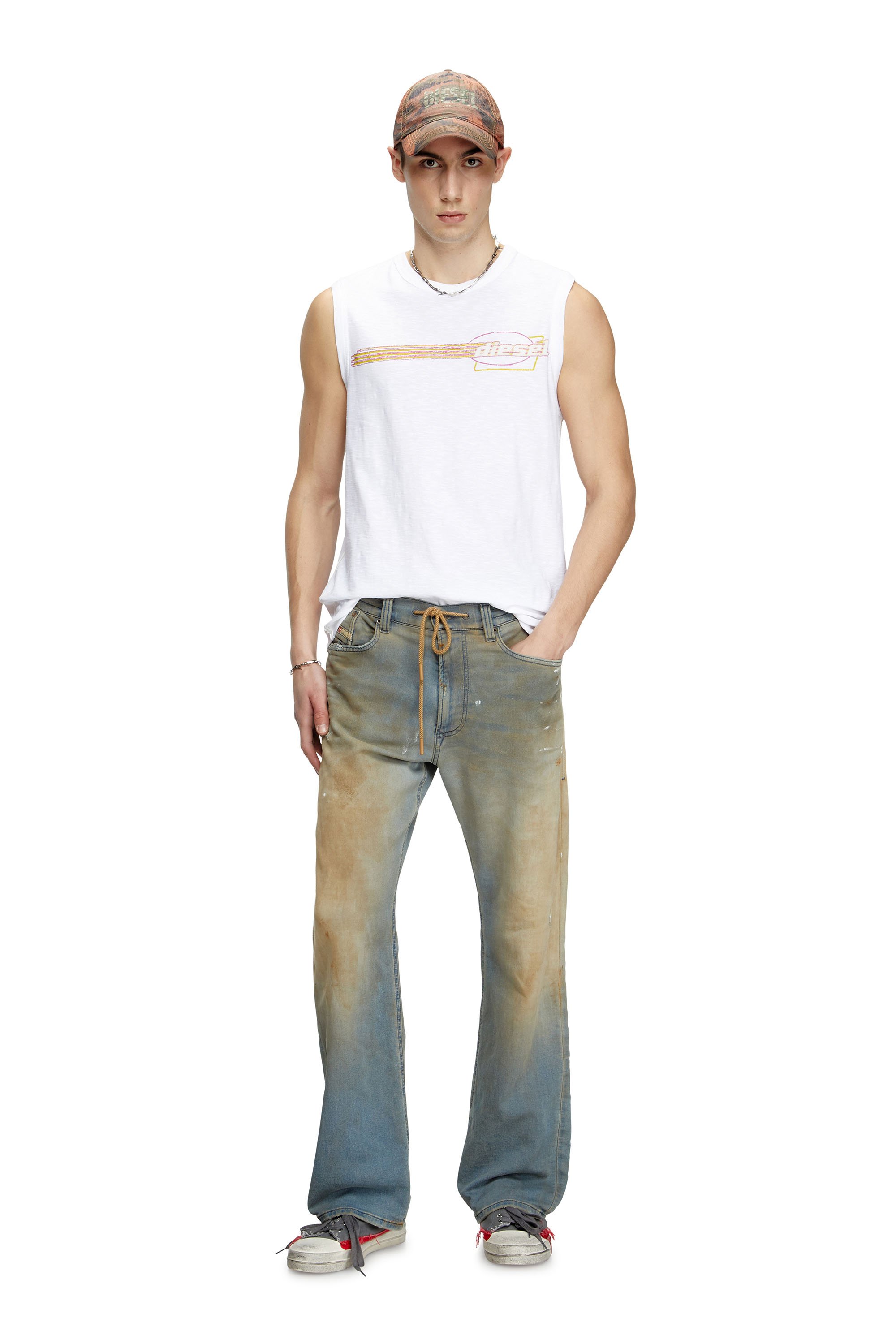 Diesel - T-BISCO-R3, Man's Slub tank top with flocked logo graphic in White - 2