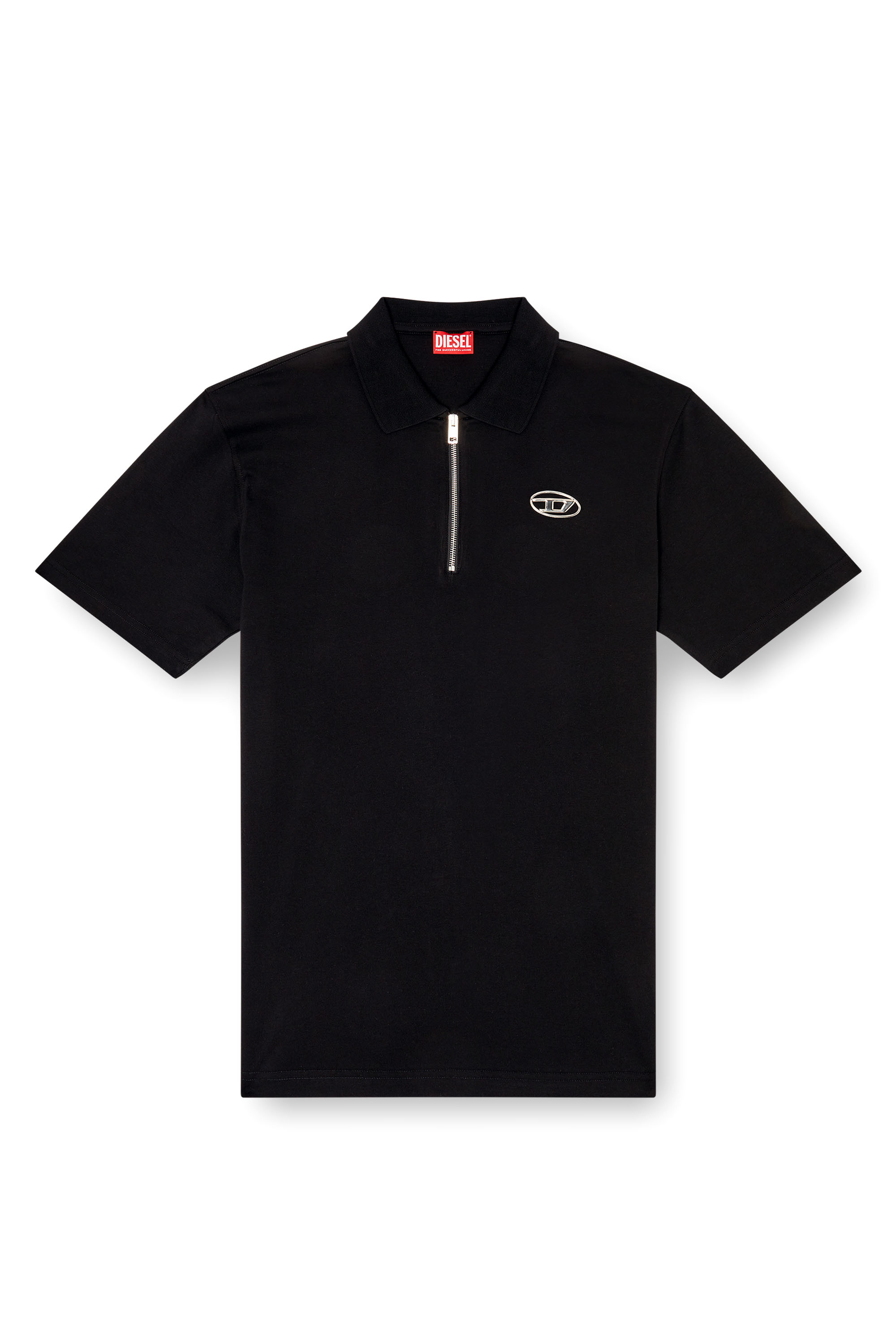 Diesel - T-VOR-OD, Man's Zip front polo shirt with laser cut Oval D in Black - 2