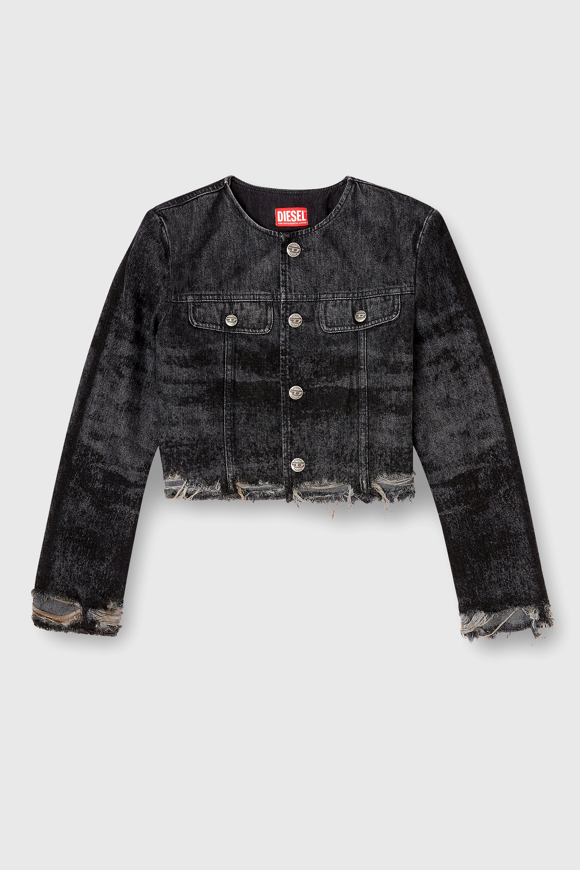Diesel - DE-GRAFFY-FSH, Woman's Jacket in lasered cotton-hemp denim in Black - 2