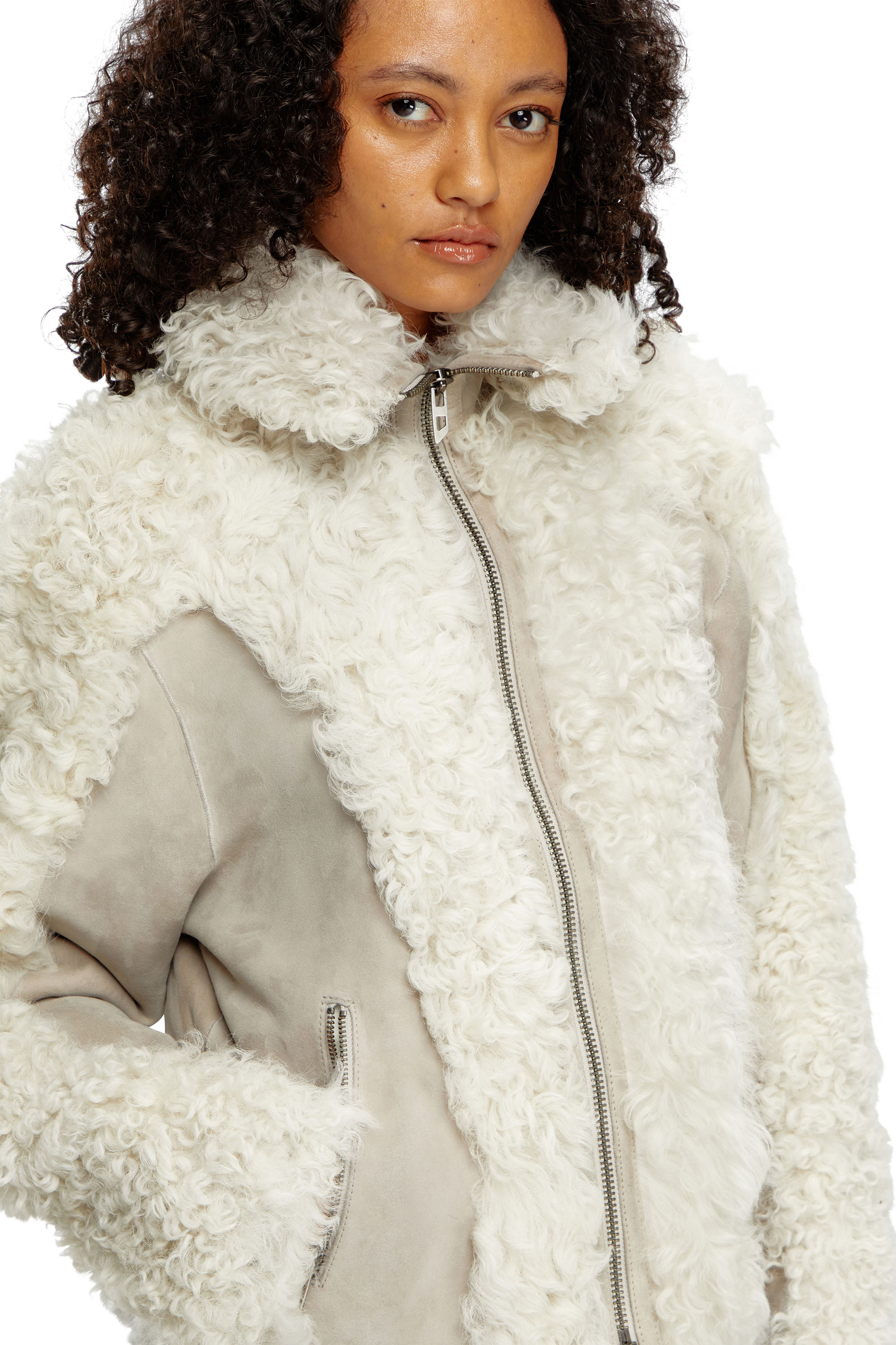 Diesel - L-AUREL, Woman's Shearling jacket in White - 5