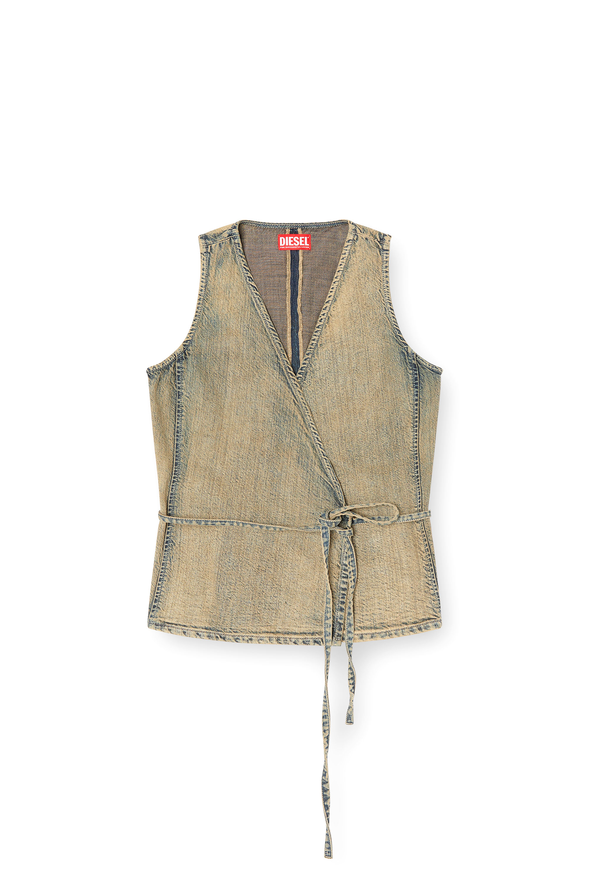 Diesel - DE-VERN, Woman's Wrap top in gold-brush denim in Medium blue - 2