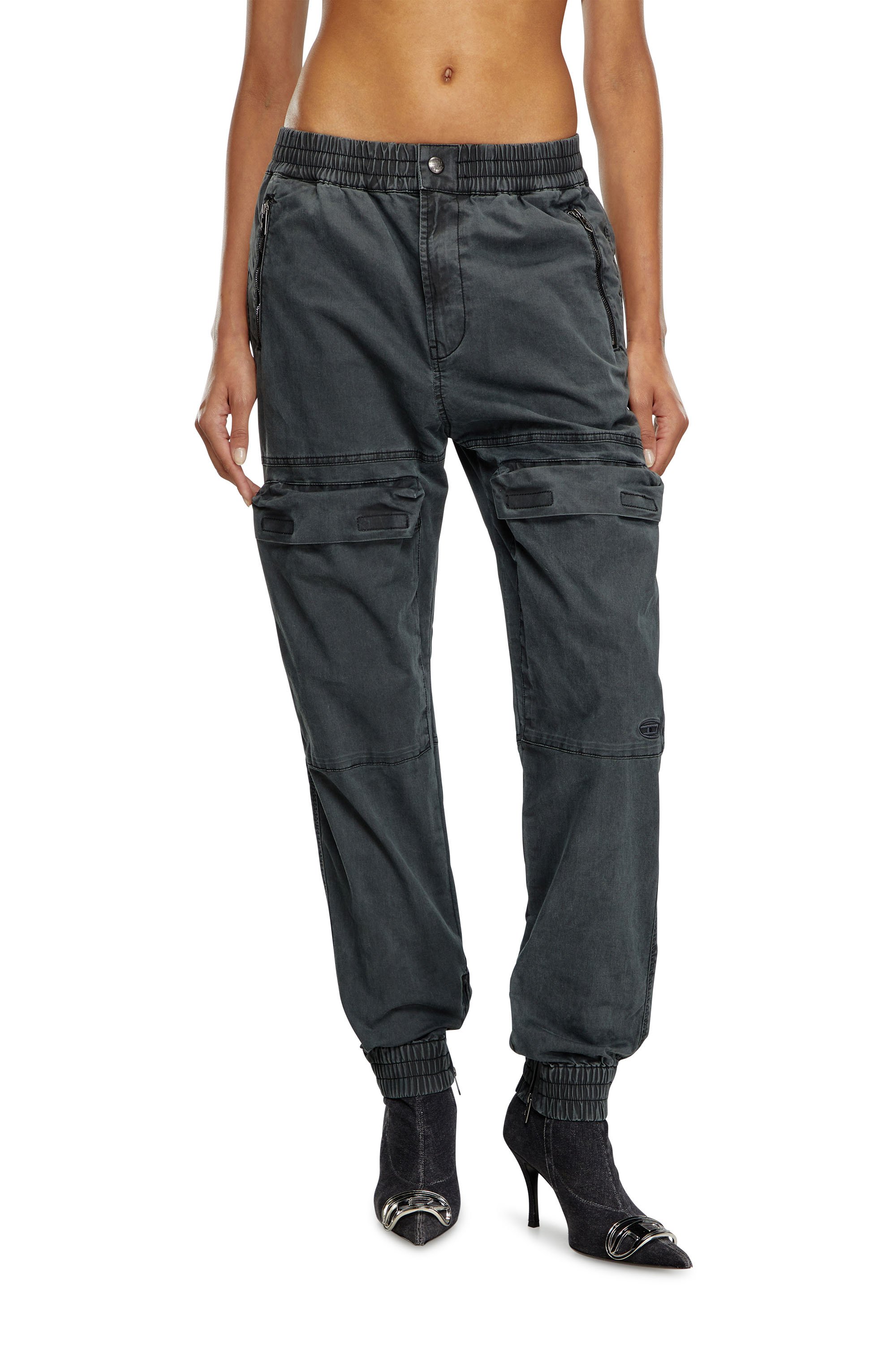 Diesel - P-RIDE, Woman Cargo track pants in micro-twill in Black - Image 1